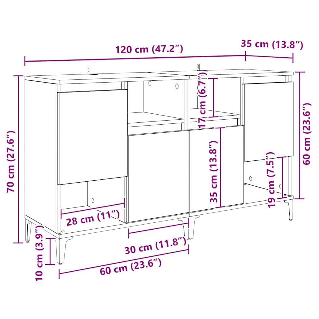 Komode 2 pcs Umjetnički hrast 60 x 35 x 70 cm Konstruirano drvo