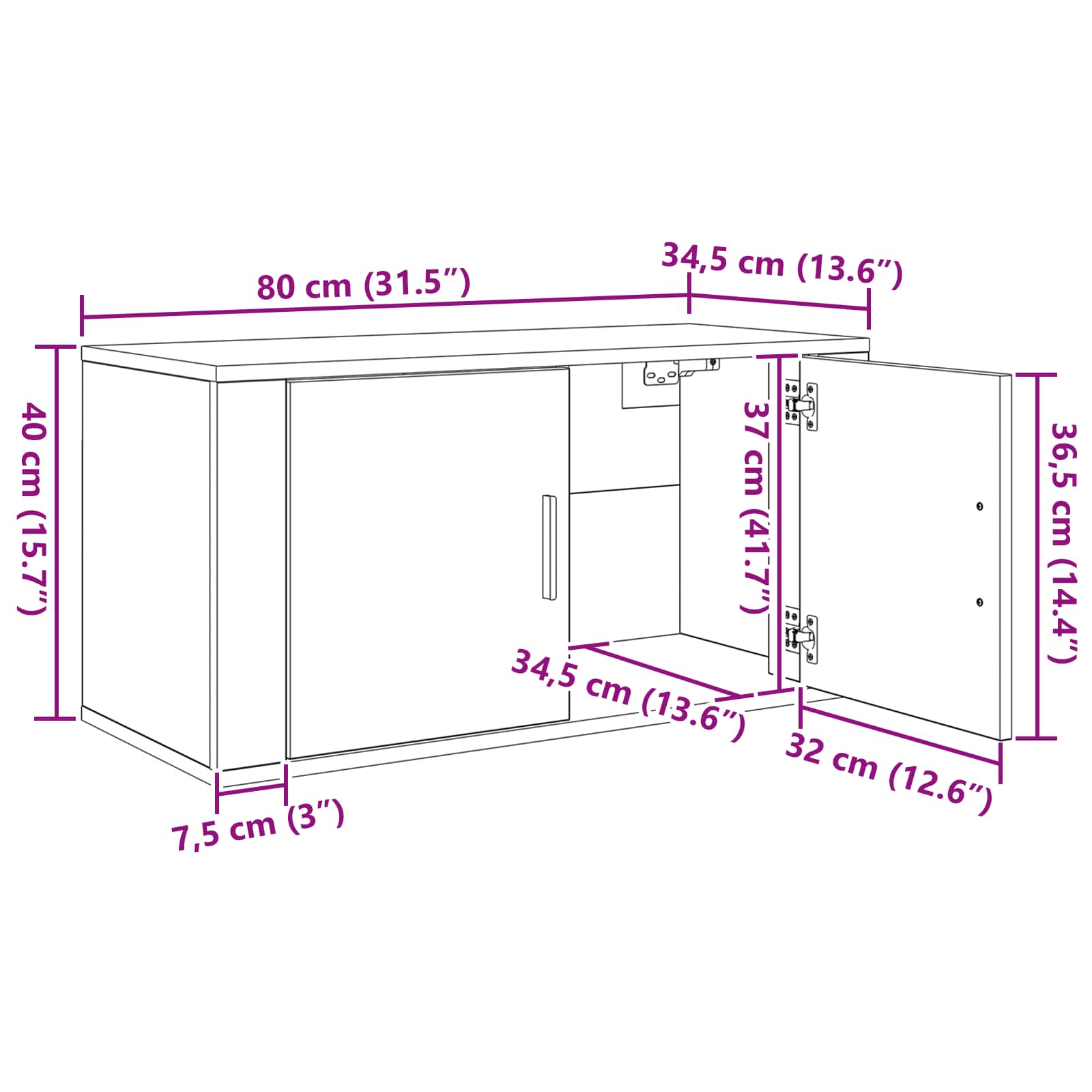 Zidni TV ormar set 2 pcs Umjetnički hrast 80 x 34,5 x 40 cm