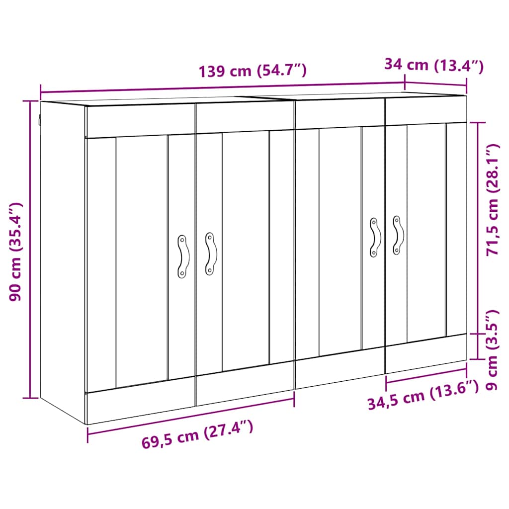 Kabinetski zidni Zidne 2 pcs Crni hrast 69,5 x 34 x 90 cm