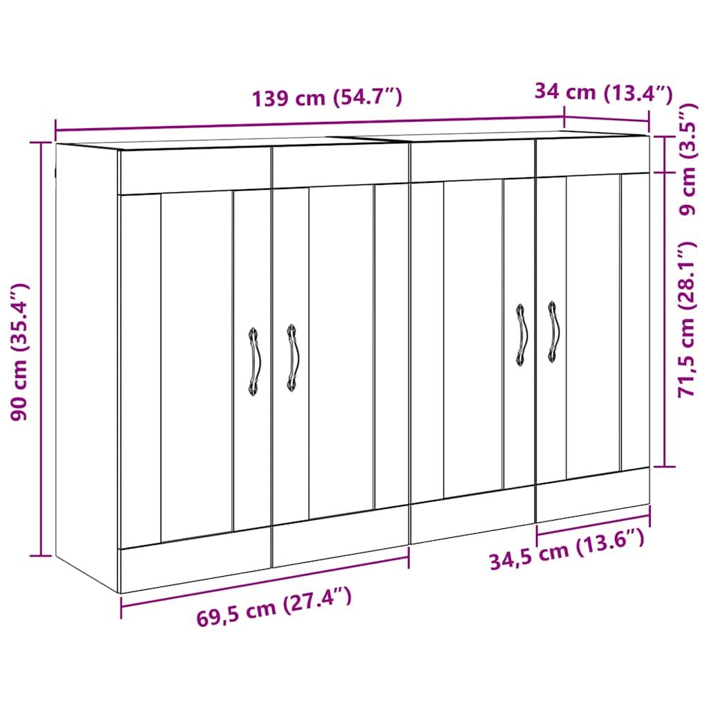 Kabinetski zidni Zidne 2 pcs Crni hrast 69,5 x 34 x 90 cm