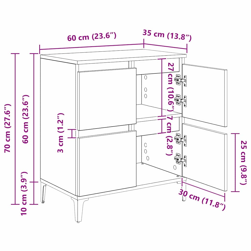 Komode 2 pcs Crni hrast 60 x 35 x 70 cm Konstruirano drvo