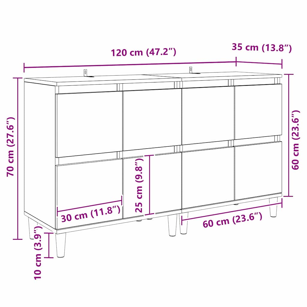 Komode 2 pcs Crni hrast 60 x 35 x 70 cm Konstruirano drvo