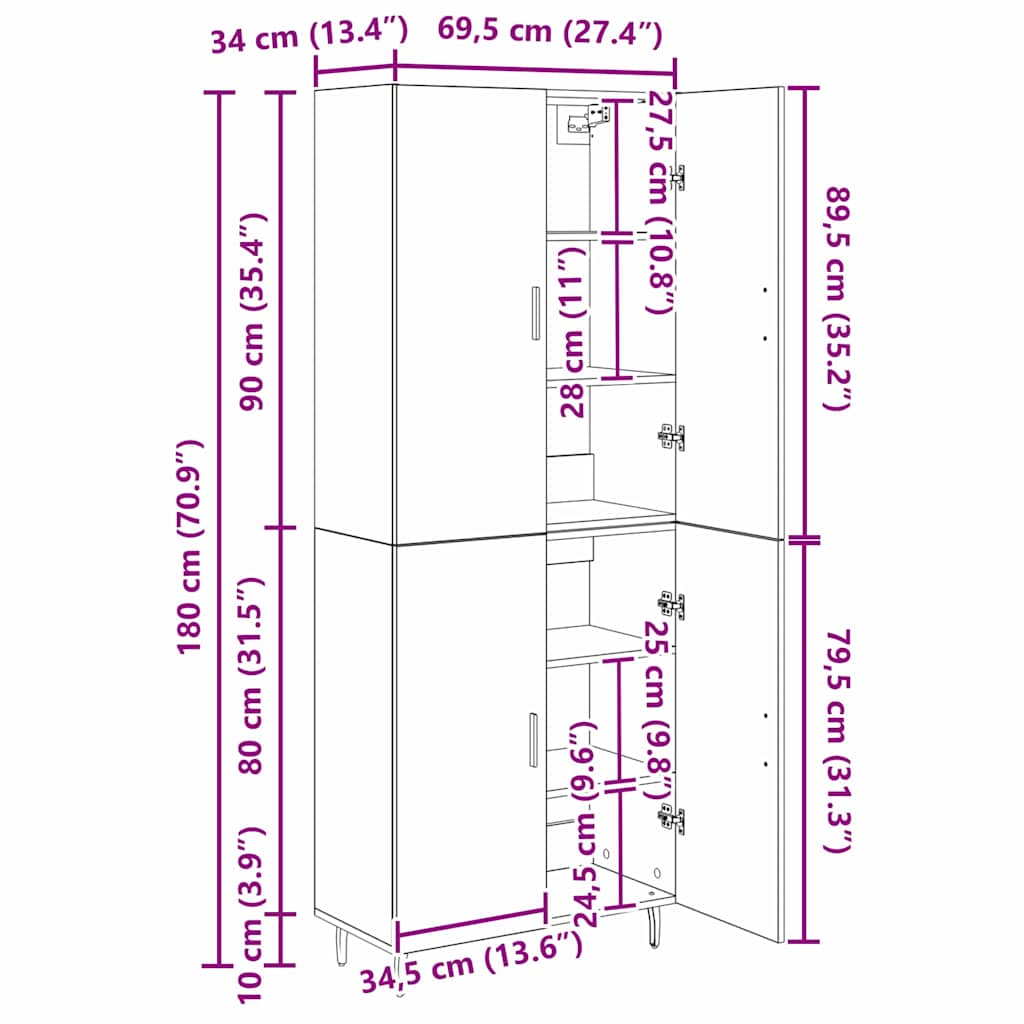 Highboard 2 pcs Staro drvo Konstruirano drvo