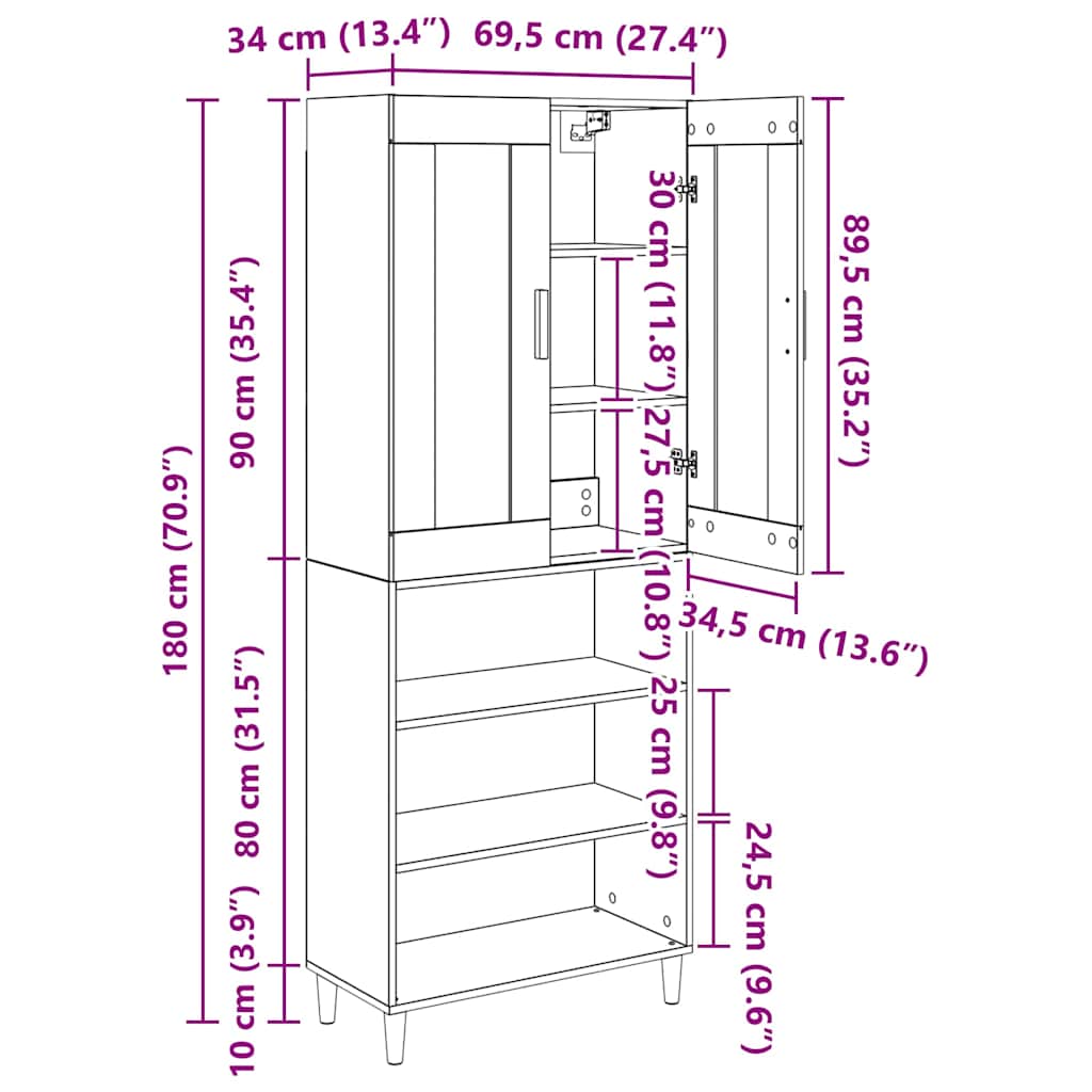 Highboard Staro drvo 69,5 x 34 x 180 cm