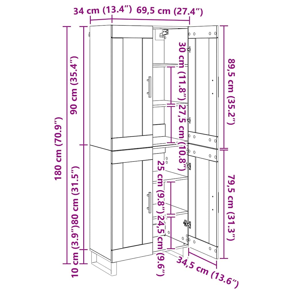 Highboard 2 kom. Staro drvo 69,5 x 34 x 180 cm
