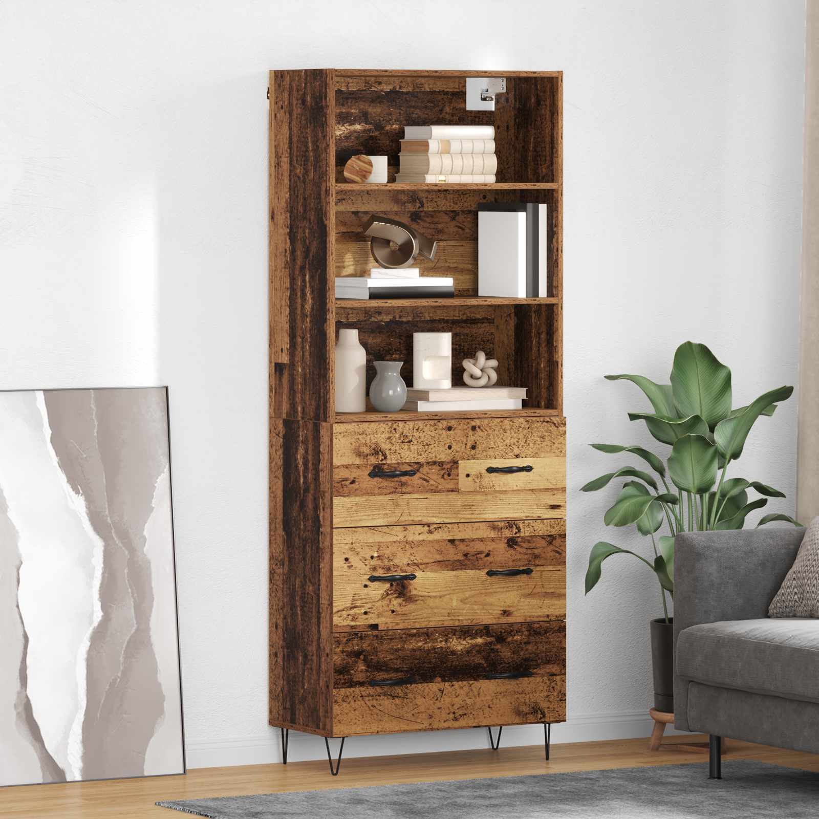 Highboard s ladicama 2 pcs Staro drvo Konstruirano drvo