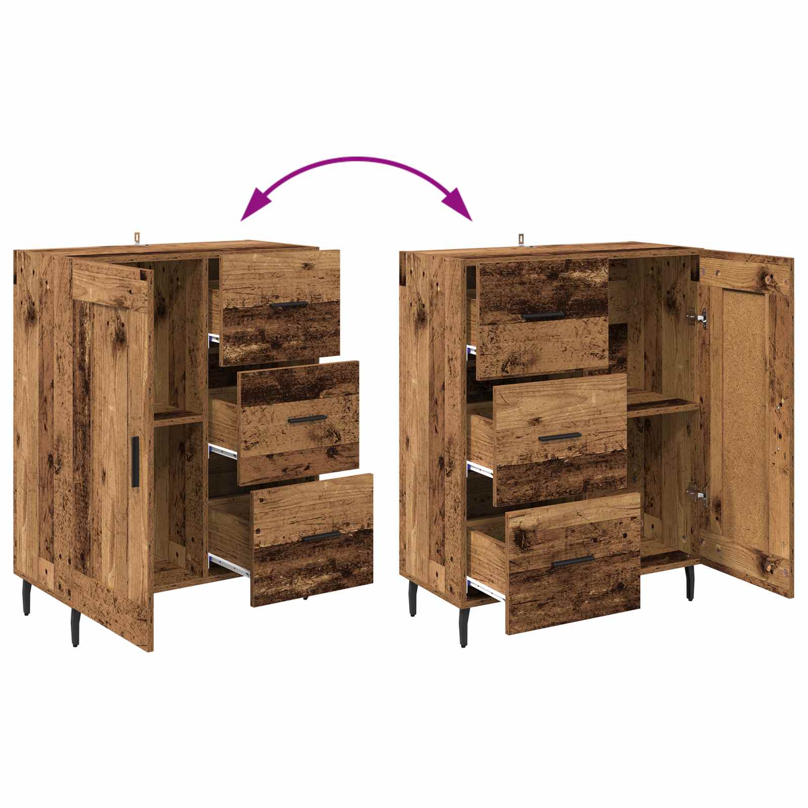 Highboard s ladicama 2 pcs Staro drvo Inženjerska drva i staklo