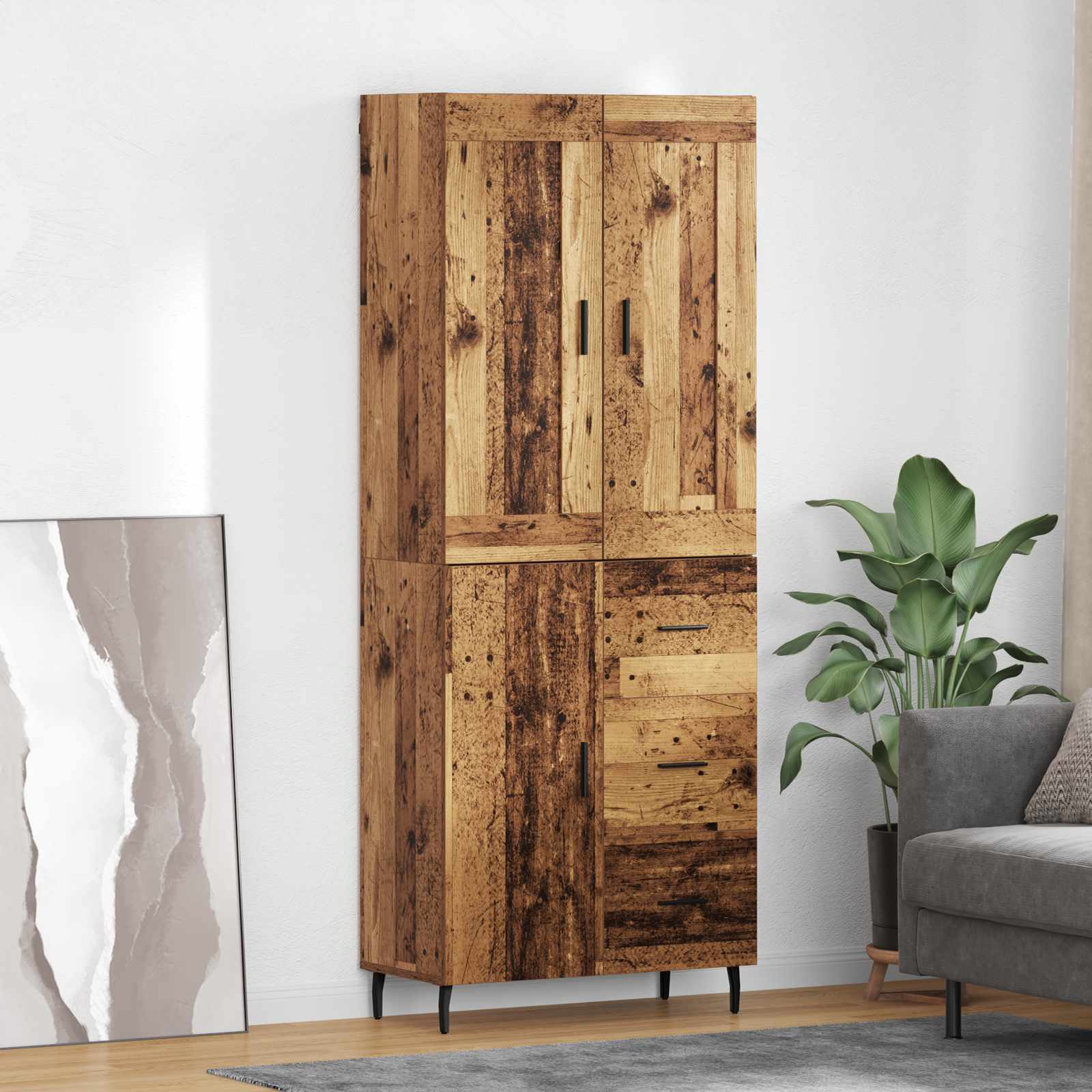 Highboard s ladicama 2 pcs Staro drvo Konstruirano drvo