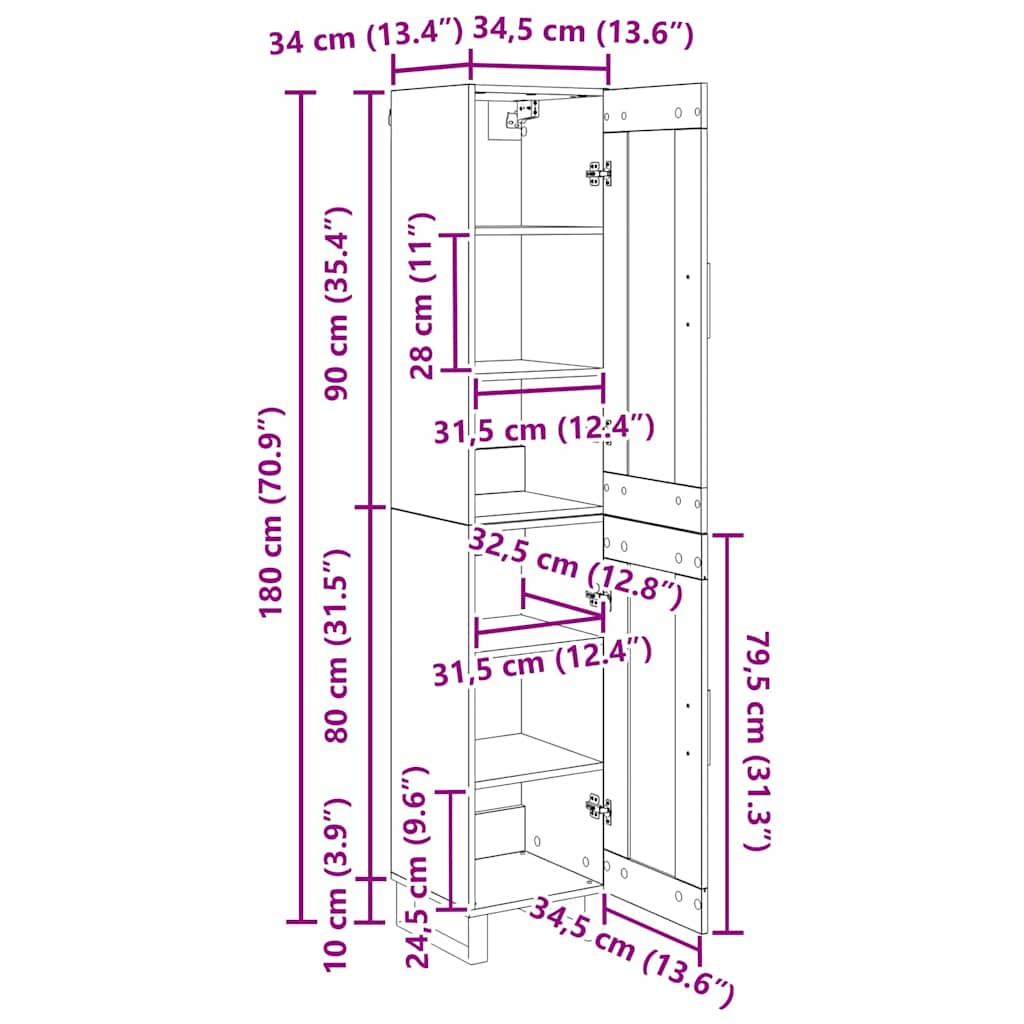 Highboard Staro drvo 34,5 x 34 x 180 cm Konstruirano drvo