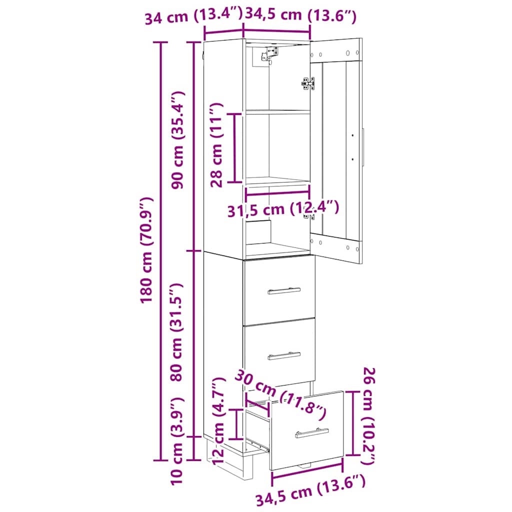 Highboard Staro drvo 34,5 x 34 x 180 cm Konstruirano drvo