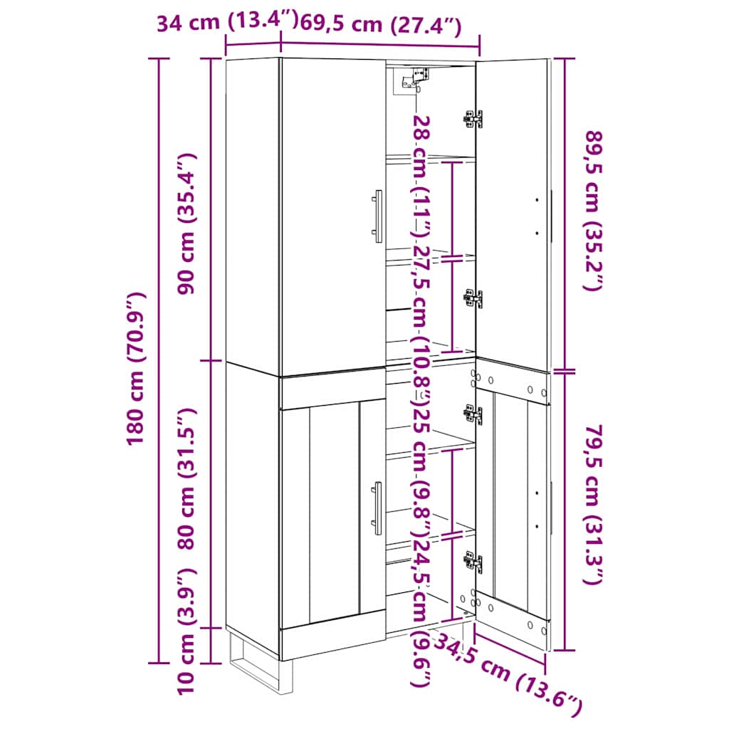 Highboard 2 pcs Staro drvo 69,5 x 34 x 180 cm