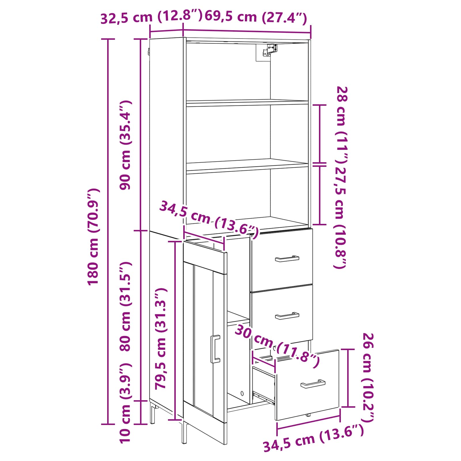 Highboard Umjetnički hrast 69,5 x 34 x 180 cm Konstruirano drvo