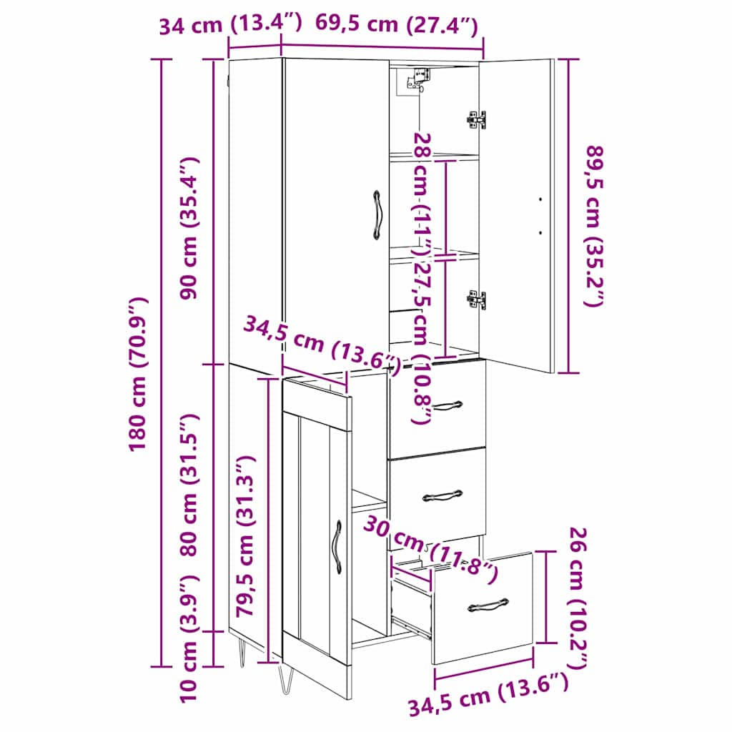 Highboard 2 pcs Umjetnički hrast Inženjersko drvo i staklo