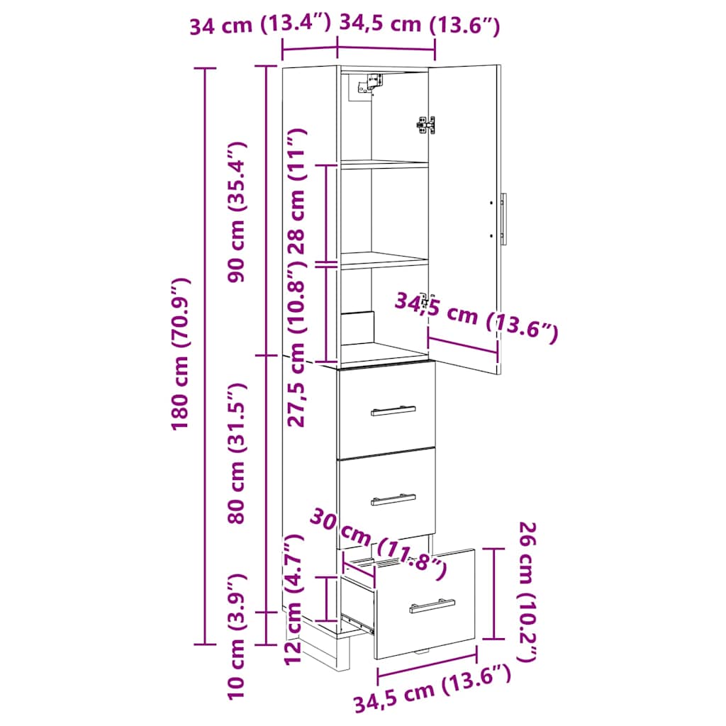 Highboard Umjetnički hrast 34,5 x 34 x 180 cm Konstruirano drvo