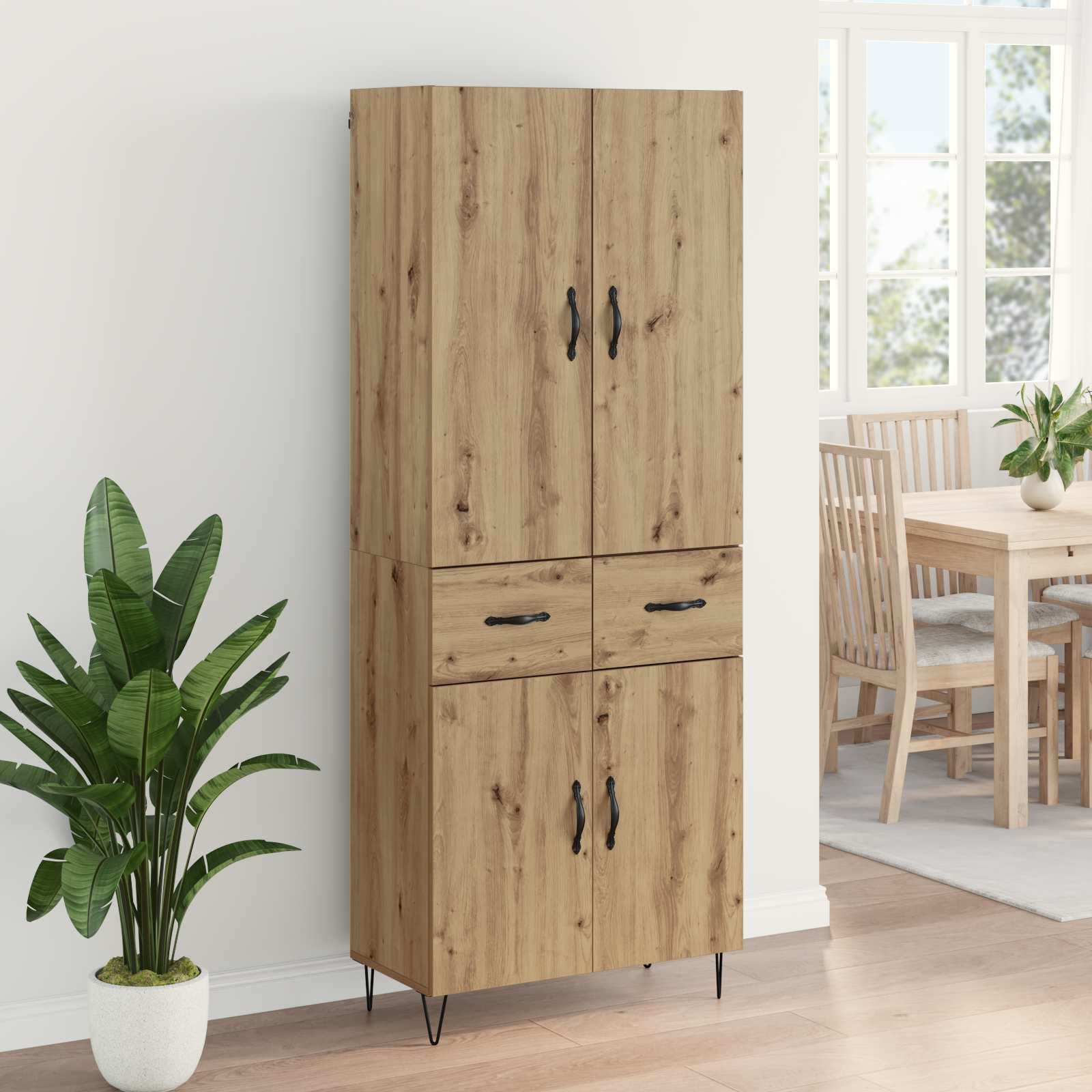 Highboard 2 pcs Umjetnički hrast Inženjersko drvo i staklo