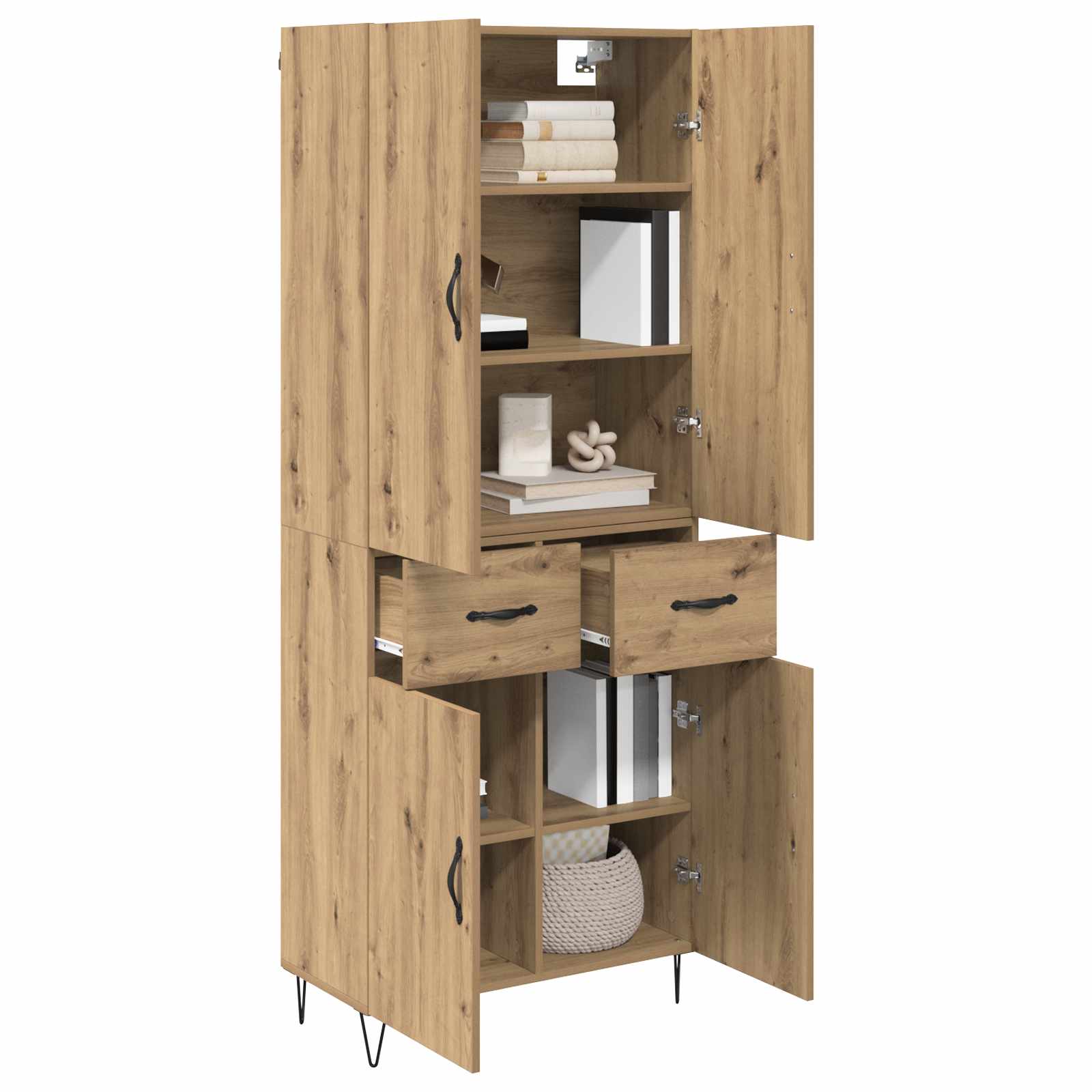 Highboard 2 pcs Umjetnički hrast Inženjersko drvo i staklo