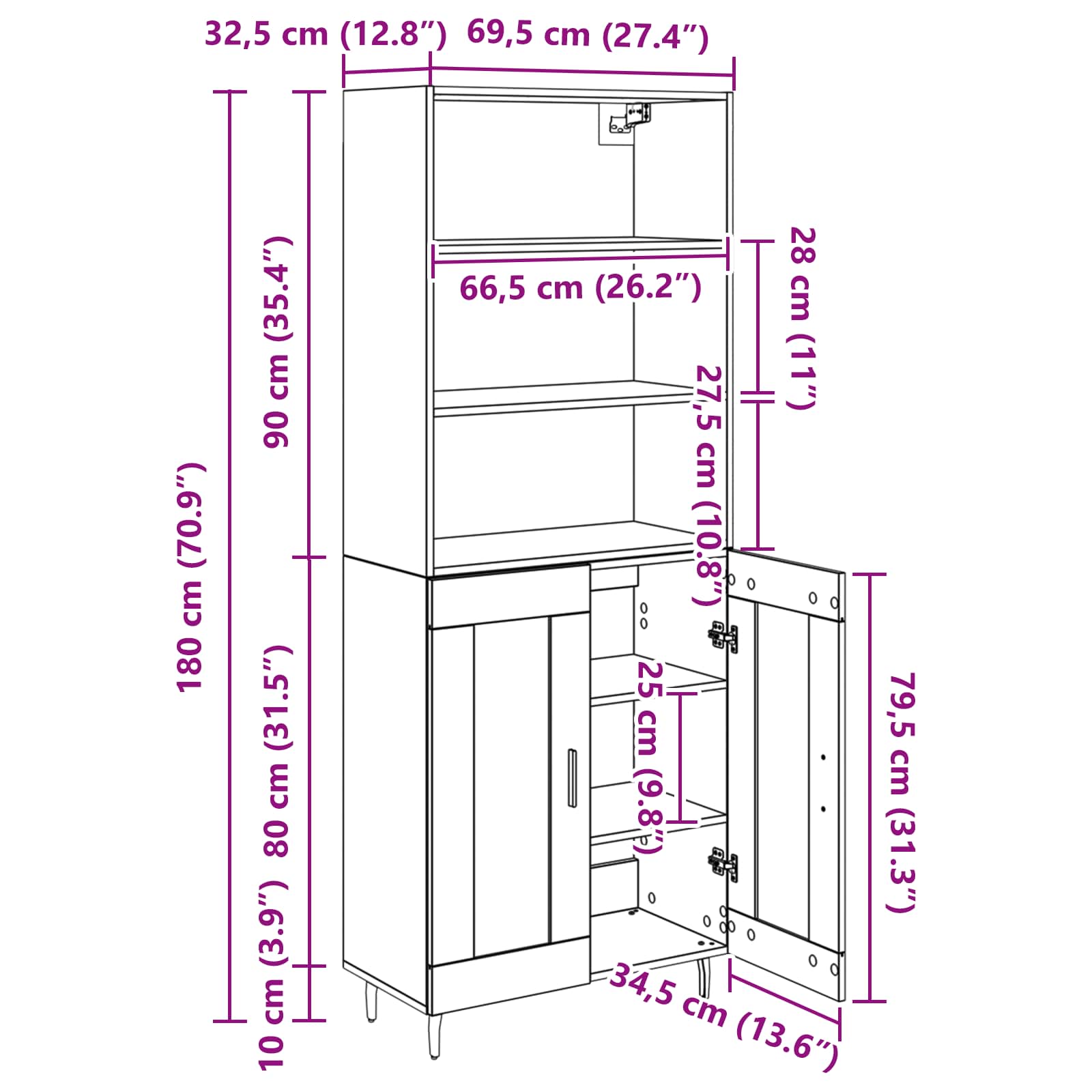 Highboard Umjetnički hrast 69,5 x 34 x 180 cm