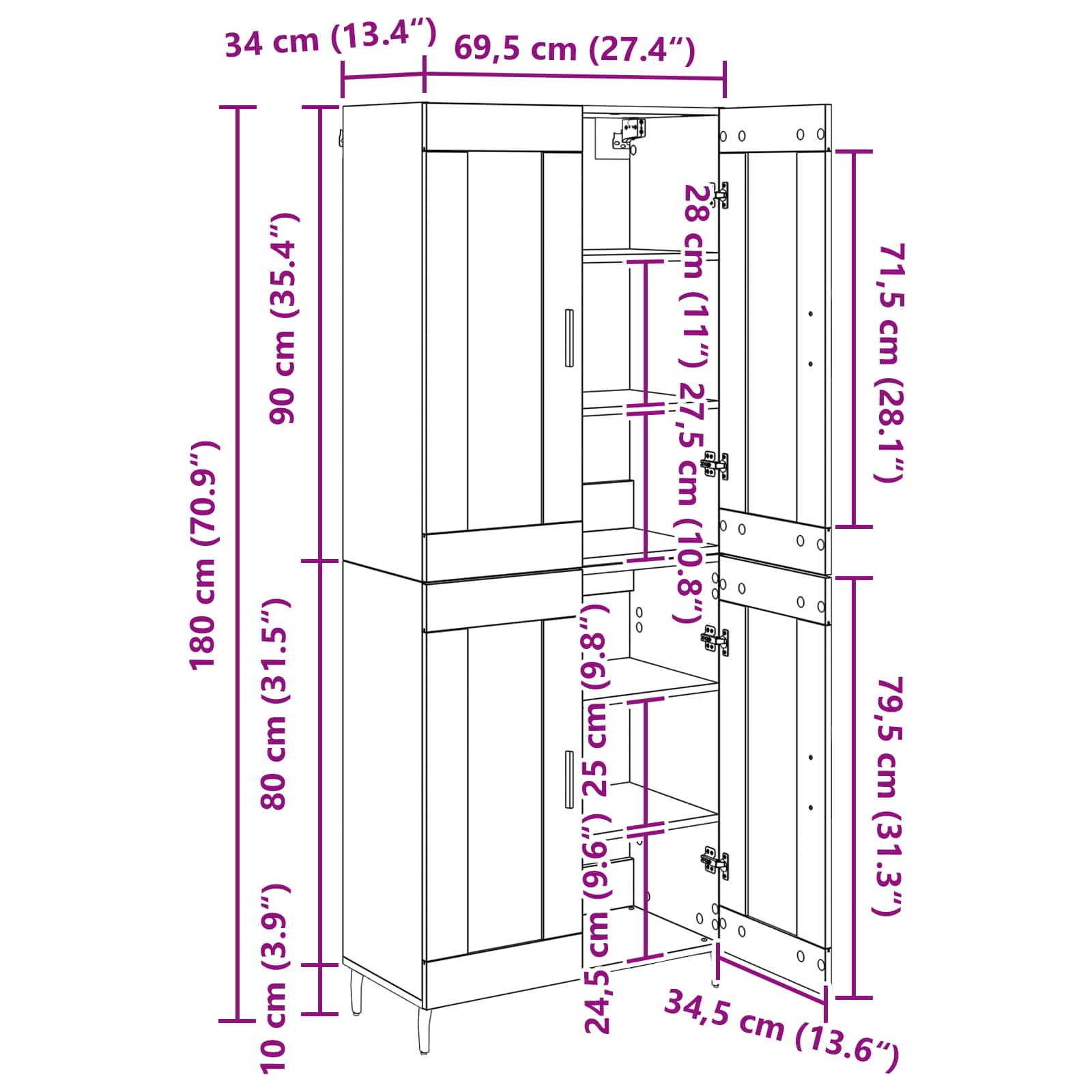 Highboard 2 pcs Umjetnički hrast Konstruirano drvo