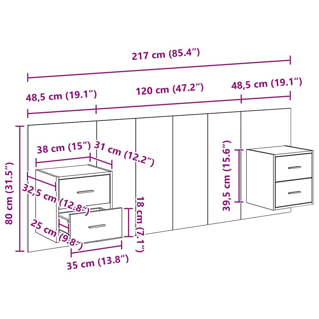 Uzglavlje s ormarićem 3 pcs Umjetnički hrast Konstruirano drvo