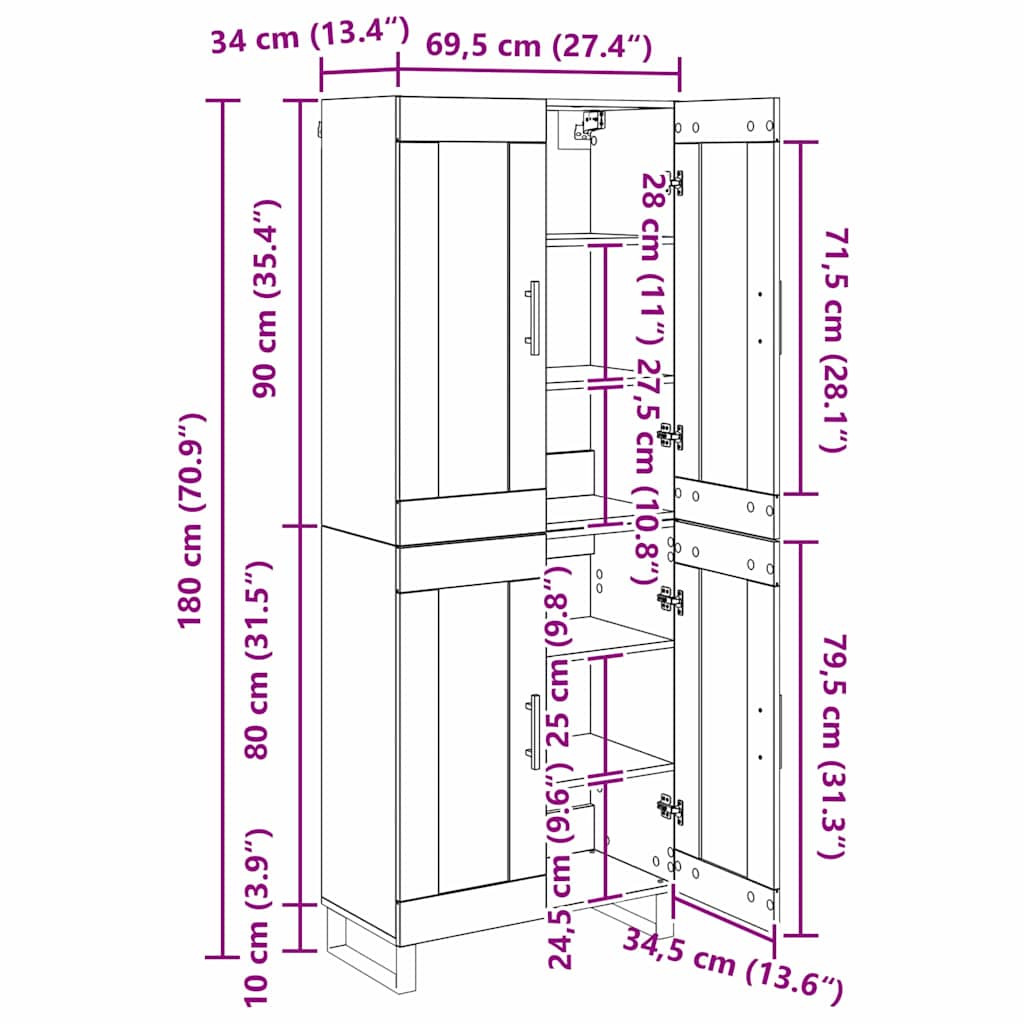 Highboard 2 pcs Crni hrast Inženjerska drva i staklo