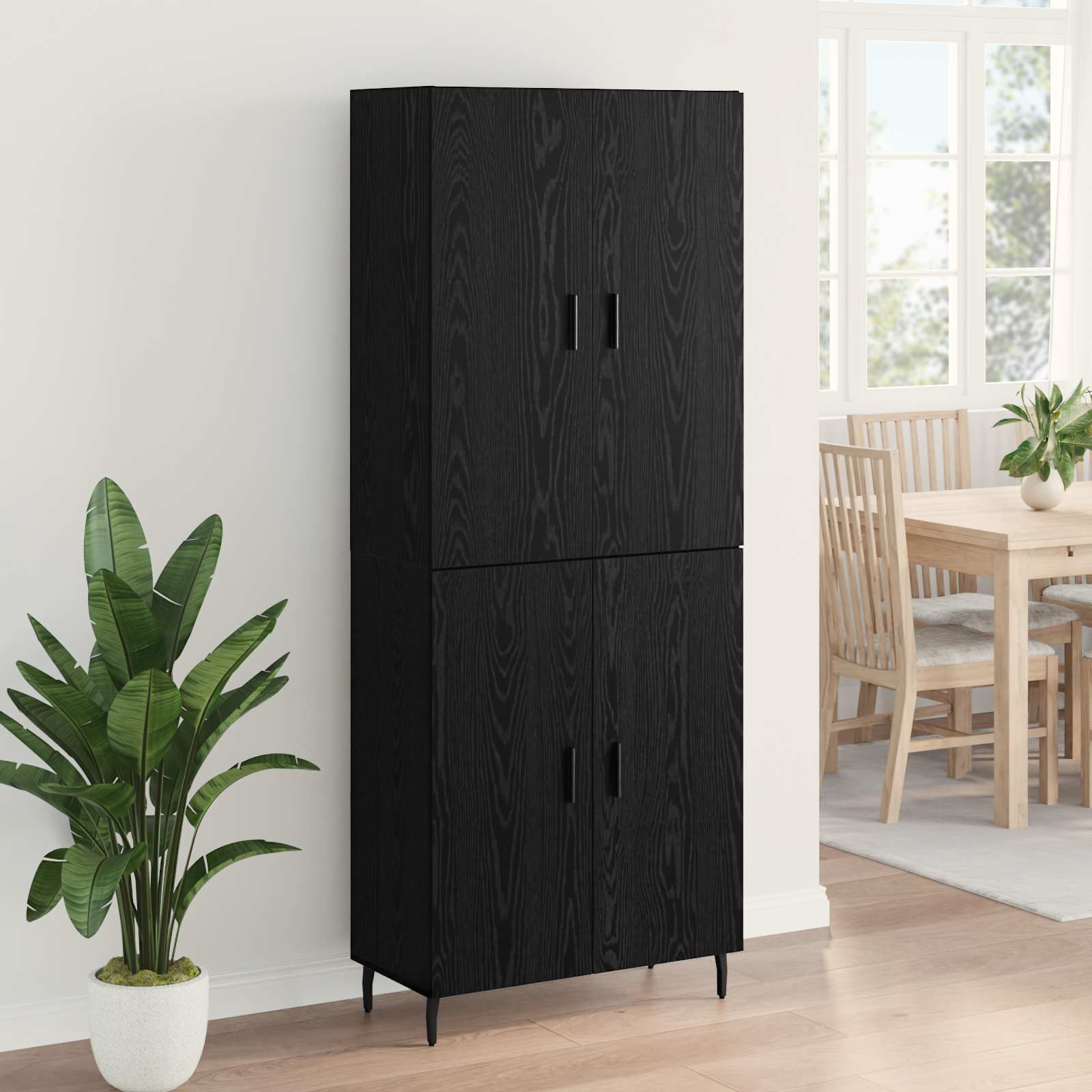 Highboard 2 pcs Crni hrast Inženjerska drva i staklo