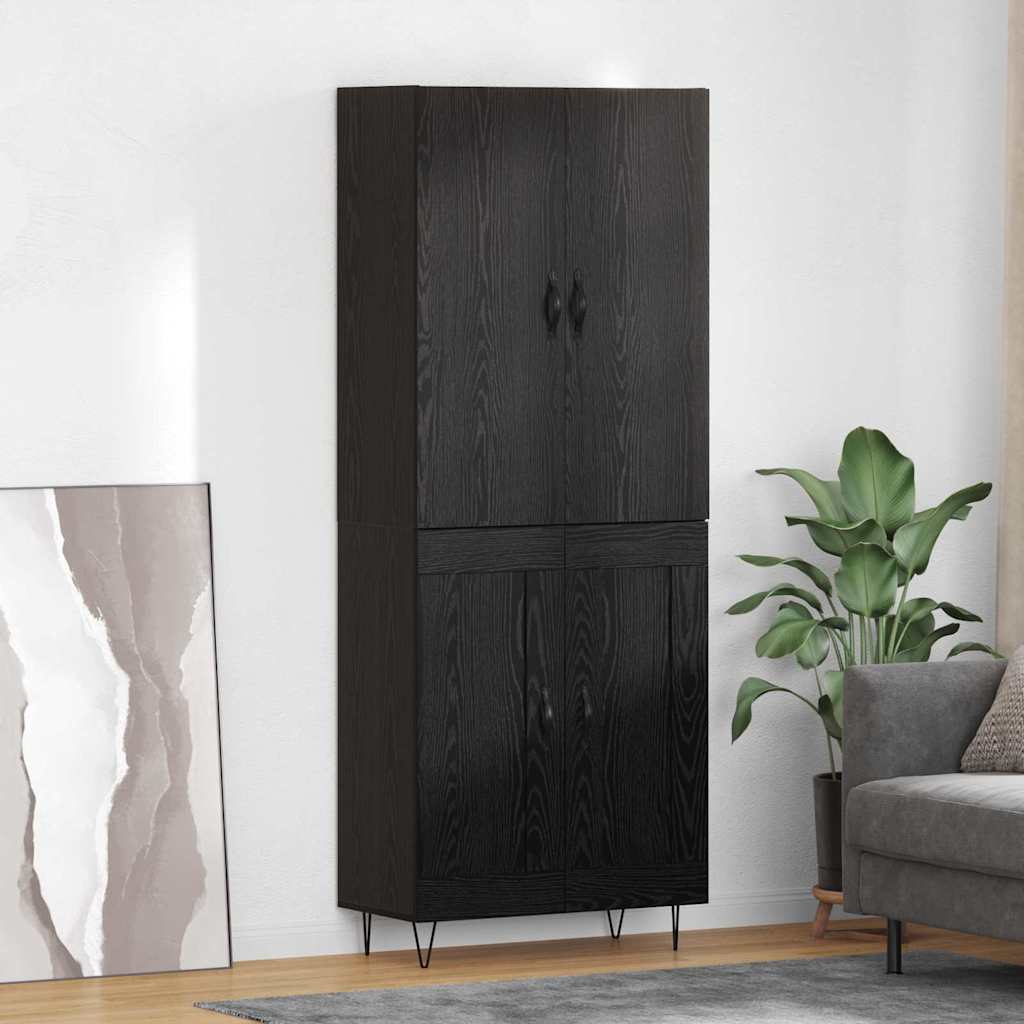 Highboard 2 pcs Crni hrast Inženjersko drvo i staklo