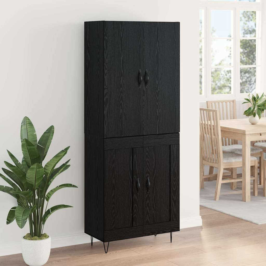 Highboard 2 pcs Crni hrast Inženjersko drvo i staklo