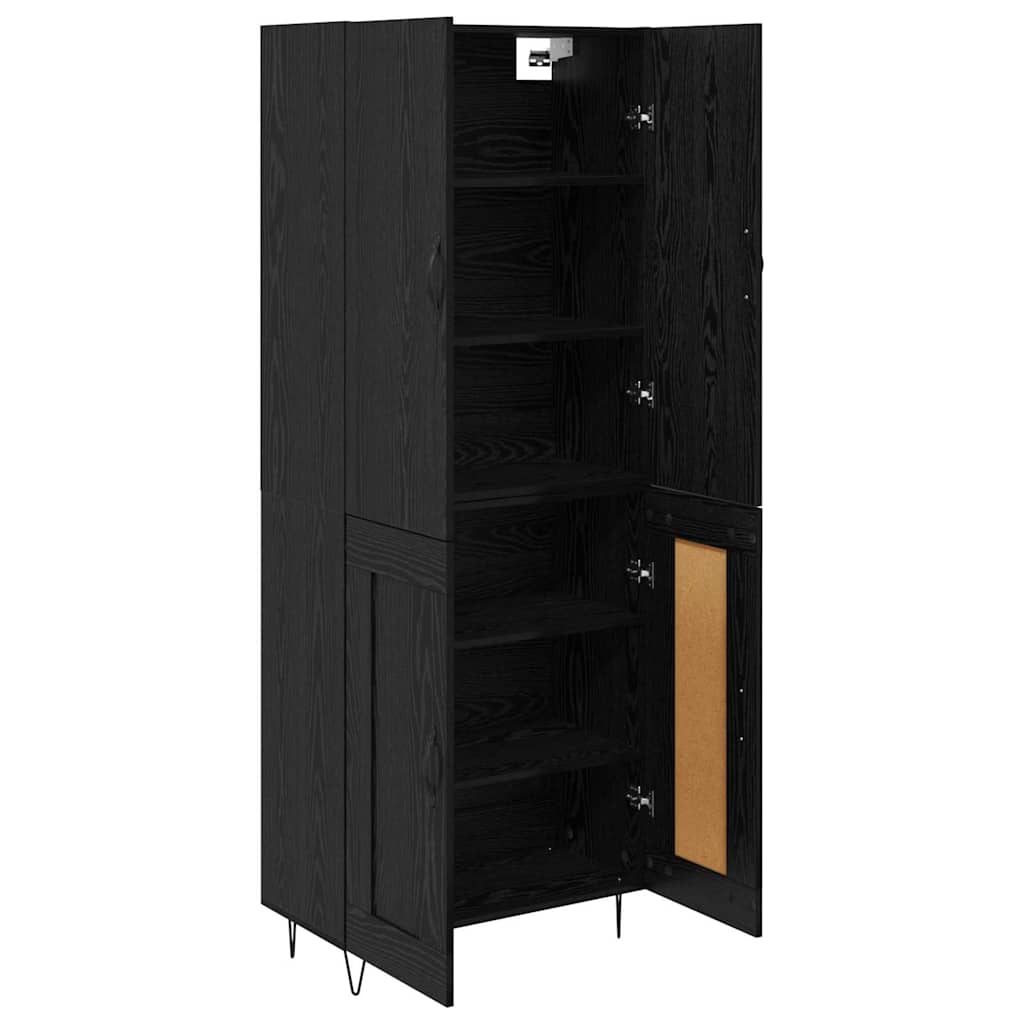 Highboard 2 pcs Crni hrast Inženjersko drvo i staklo