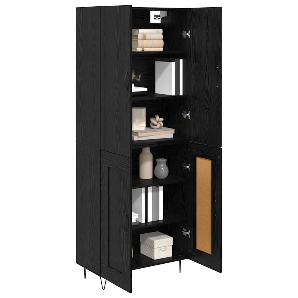 Highboard 2 pcs Crni hrast Inženjersko drvo i staklo
