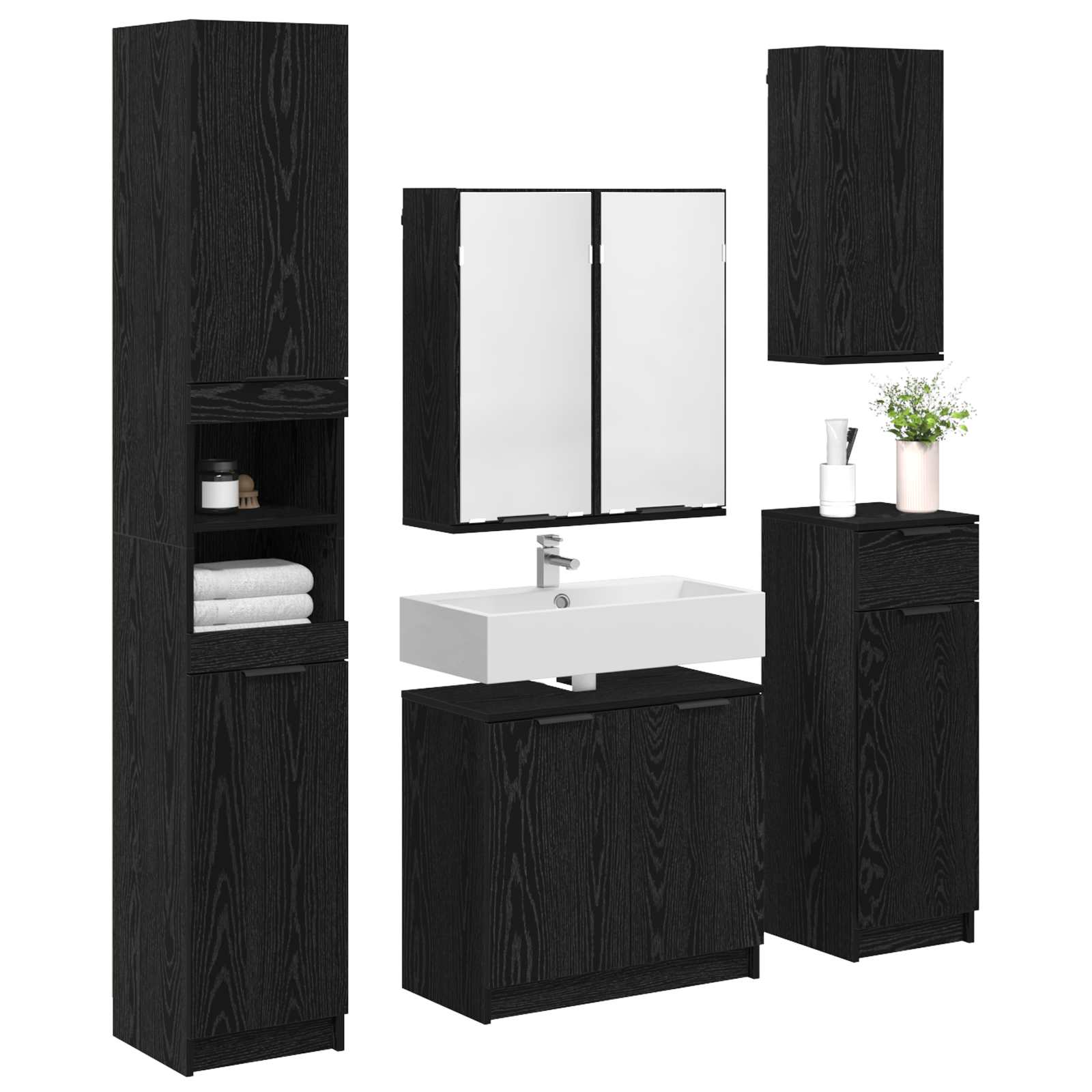 Set namještaja za kupaonicu 5 pcs Crni hrast Konstruirano drvo