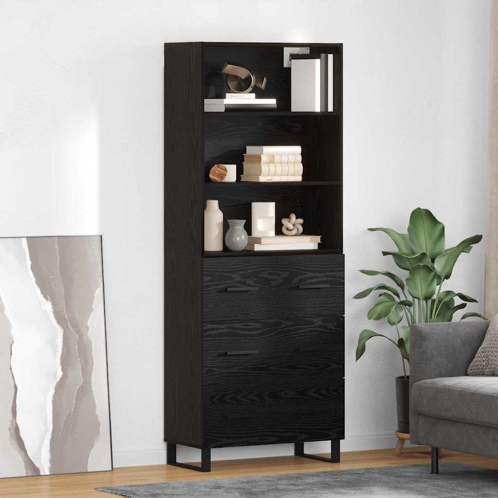 Highboard s ladicama 2 pcs Crni hrast Konstruirano drvo
