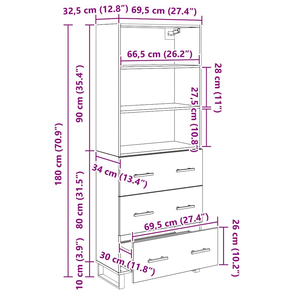 Highboard s ladicama 2 pcs Crni hrast Konstruirano drvo