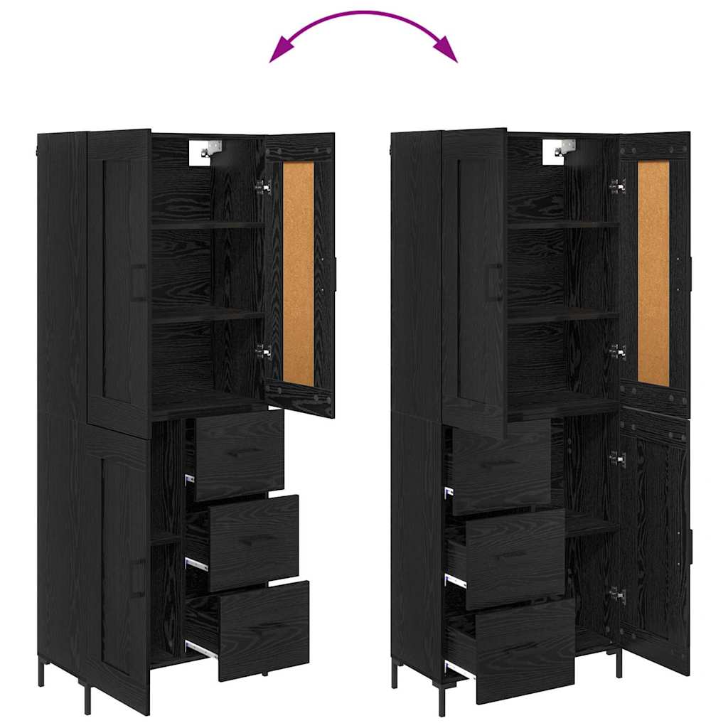 Highboard s ladicama 2 pcs Crni hrast Konstruirano drvo