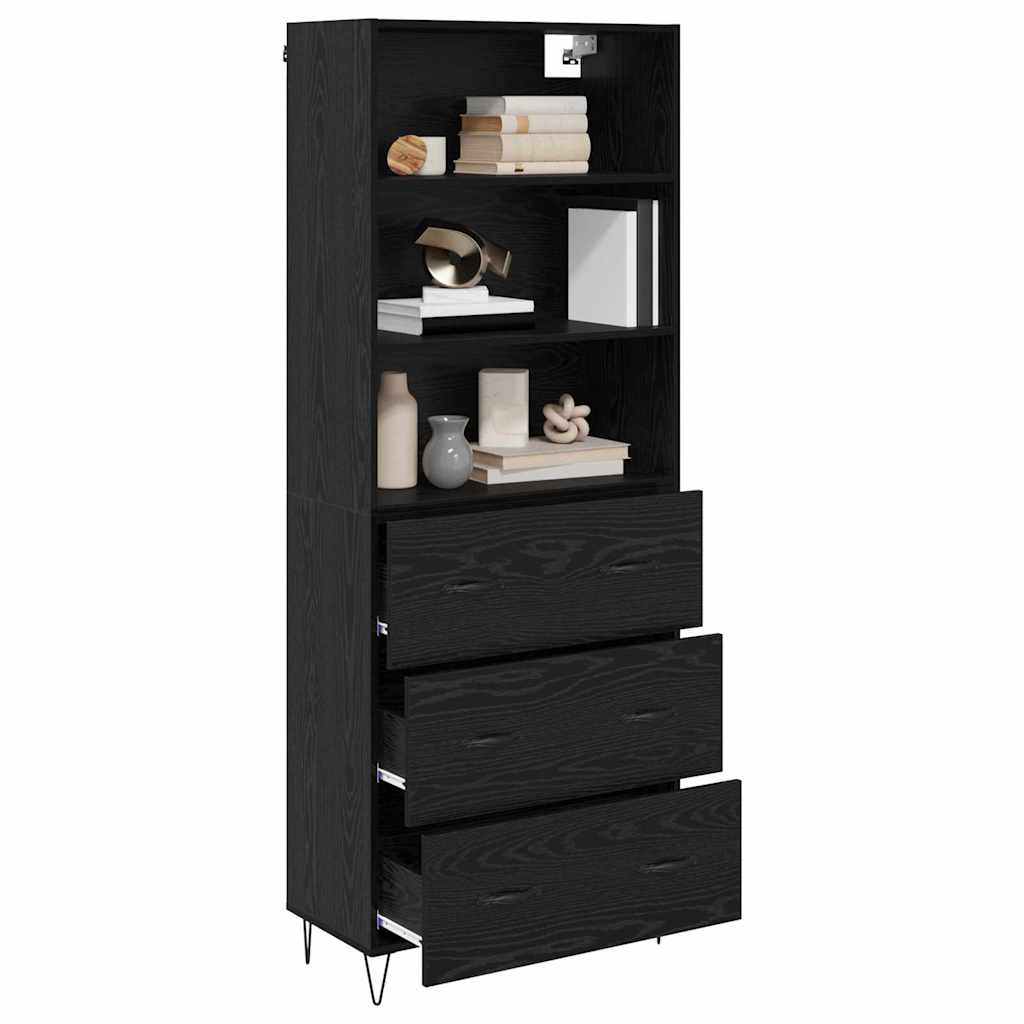 Highboard s ladicama 2 pcs Crni hrast Konstruirano drvo