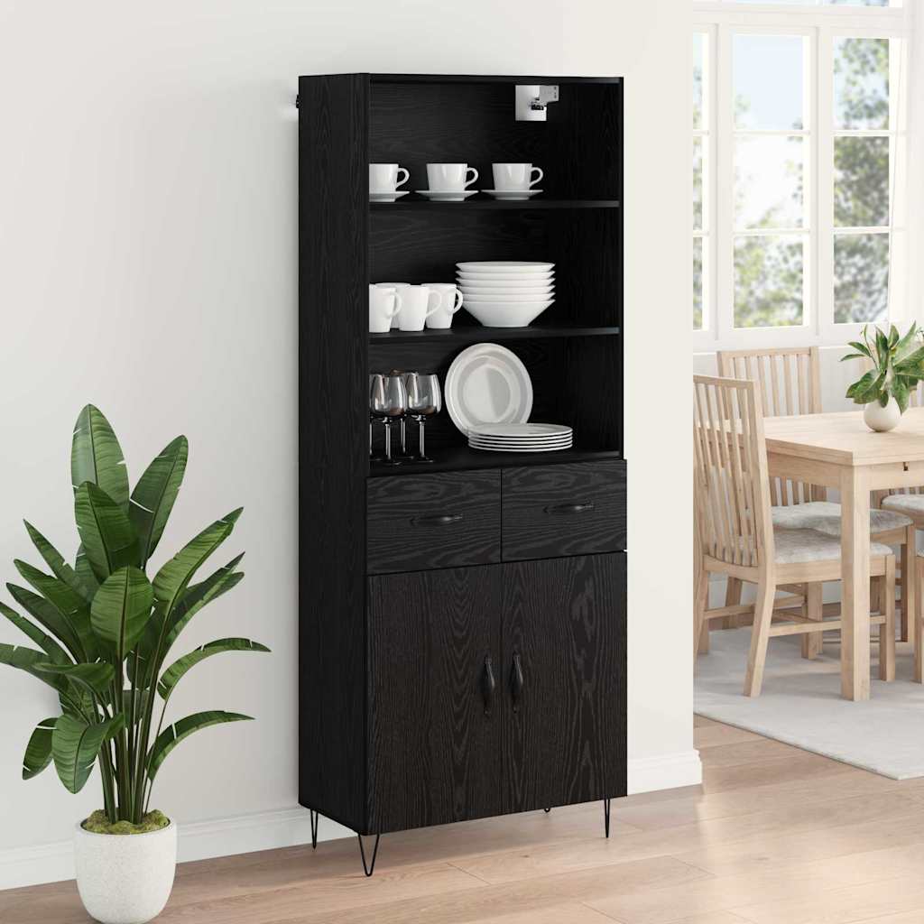 Highboard s ladicama 2 pcs Crni hrast Konstruirano drvo