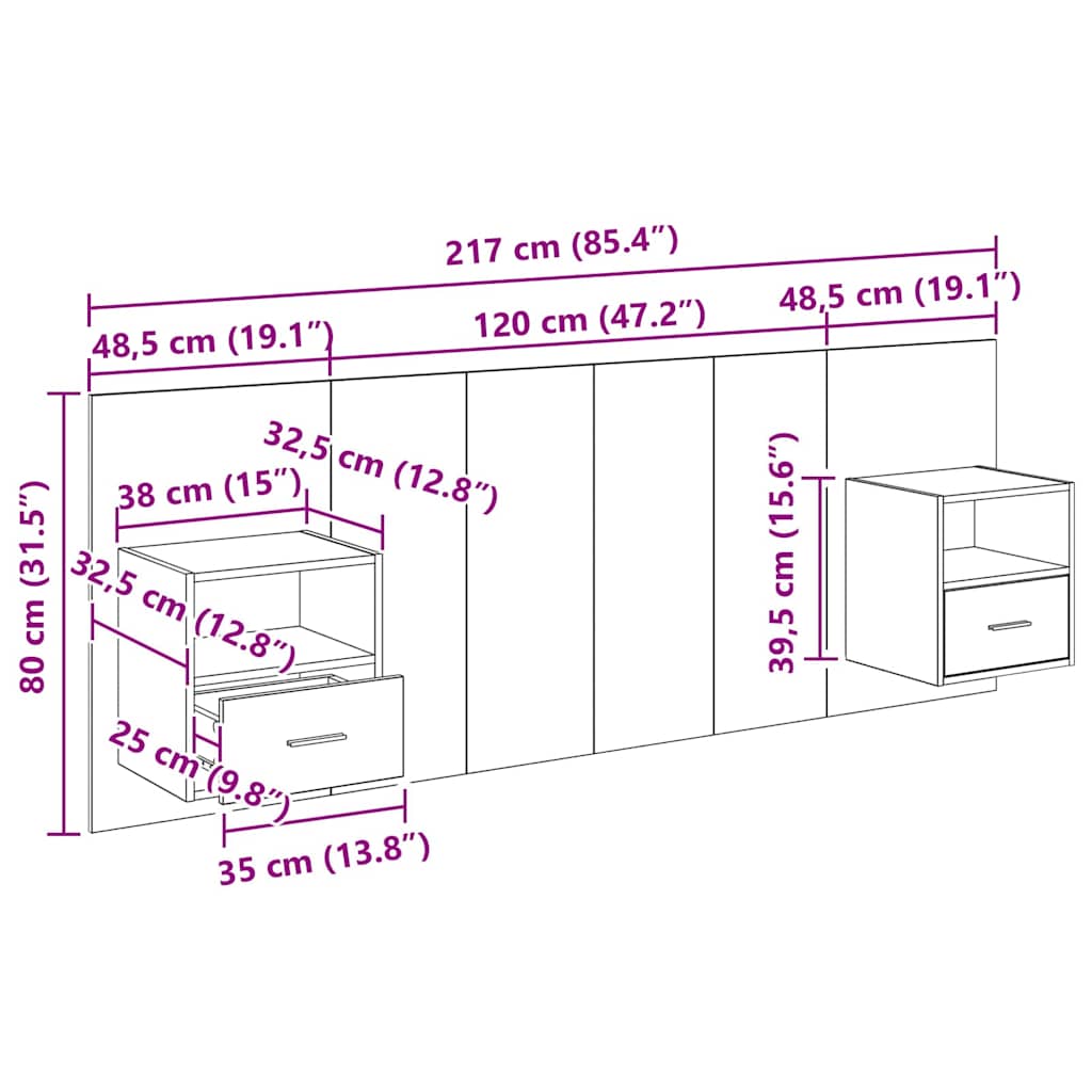 Uzglavlje s ormarićem Zidne 3 pcs Crni hrast Konstruirano drvo