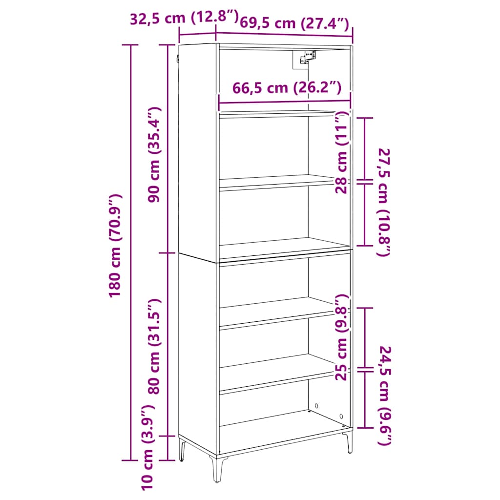 Highboard Crni hrast 69,5 x 34 x 180 cm Konstruirano drvo