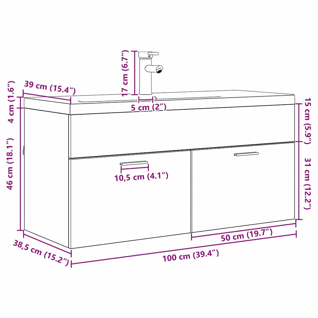 Kupaonski ormar Crni hrast 100 x 38,5 x 46 cm Konstruirano drvo