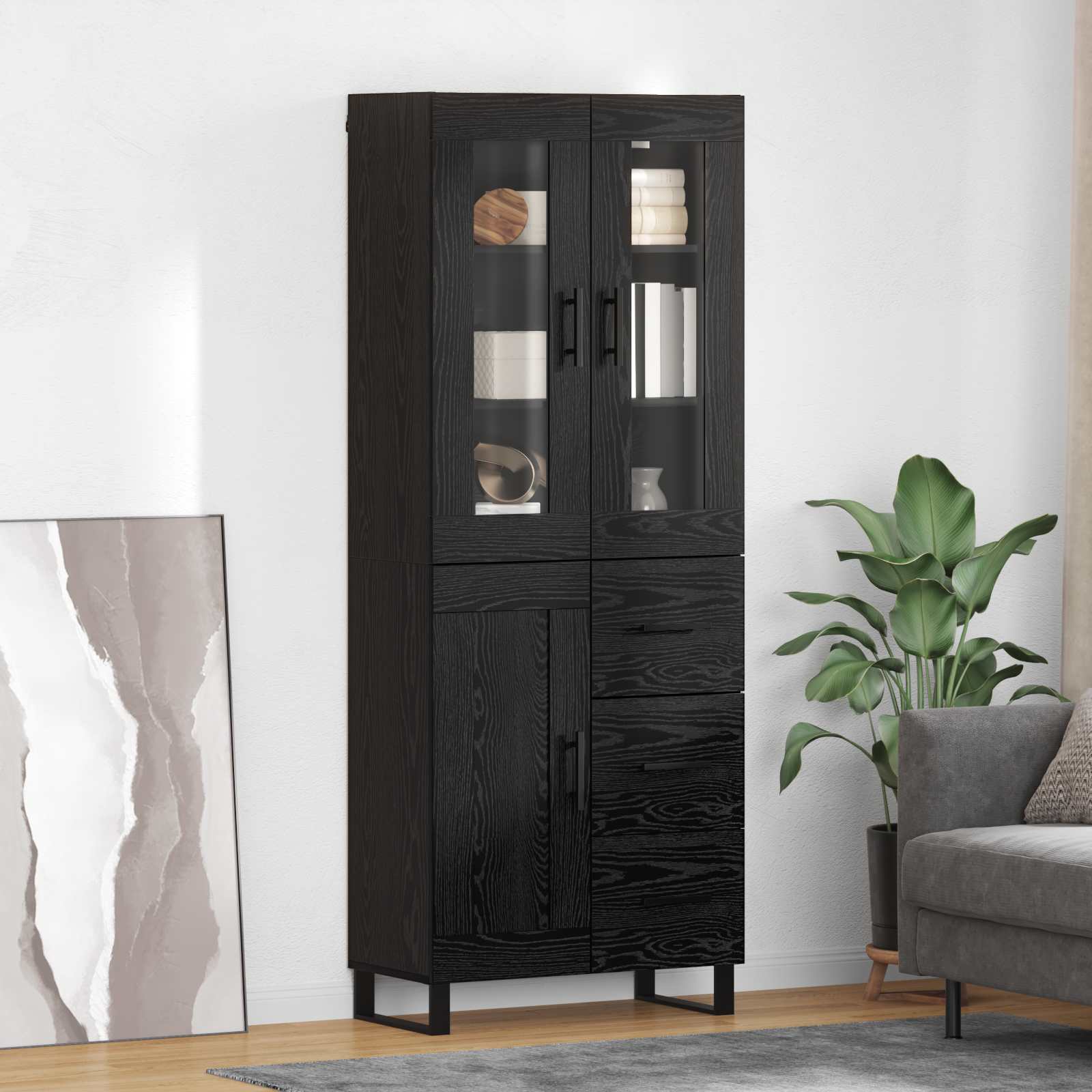 Highboard s ladicama 2 pcs Crni hrast Inženjerska drva i staklo