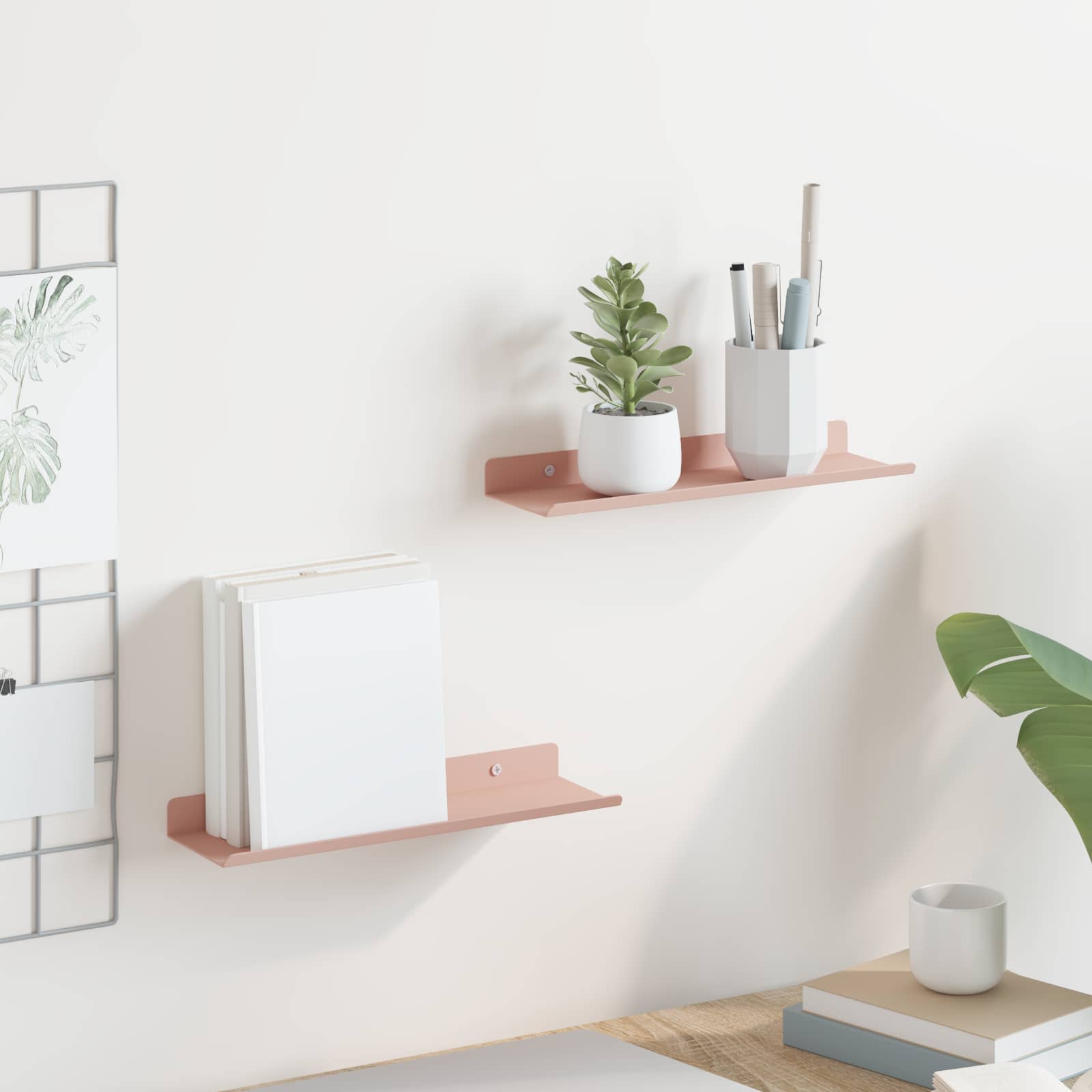 Lebdeća polica Zidne 2 pcs Ružičasta 30 x 9 x 2,5 cm Čelik