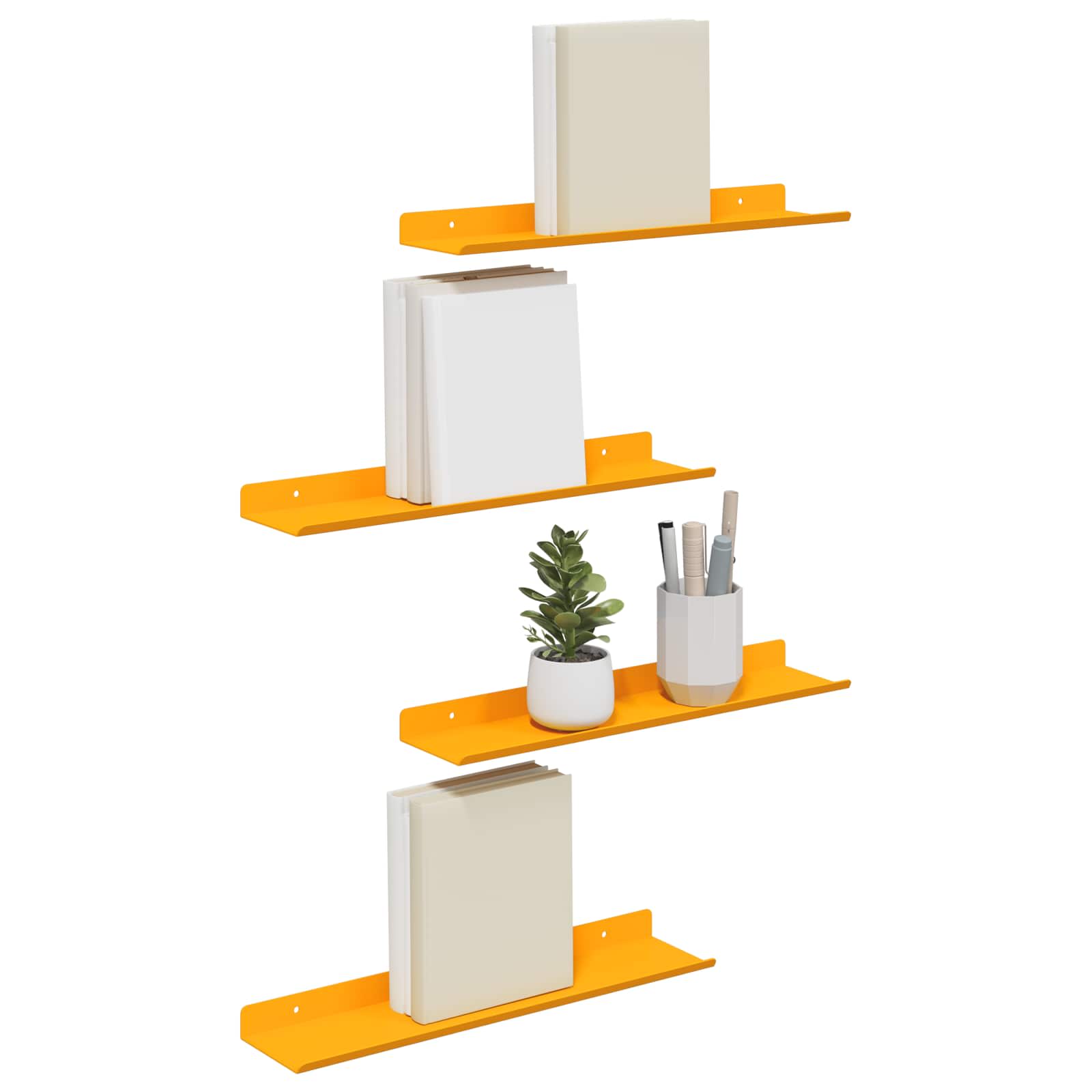 Lebdeća polica Zidne 4 pcs Žuta 40 x 8,5 x 2,5 cm Čelik