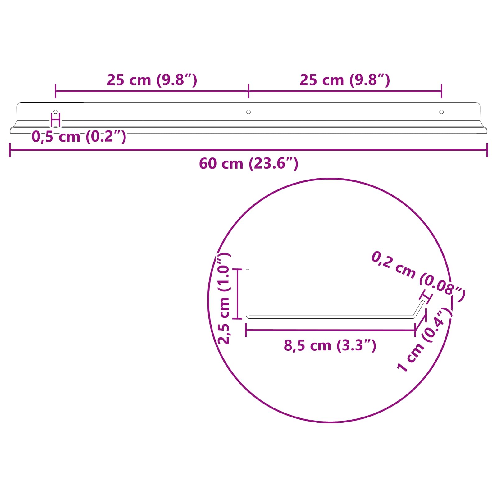 Lebdeća polica Zidne 4 pcs Ružičasta 60 x 8,5 x 2,5 cm Čelik