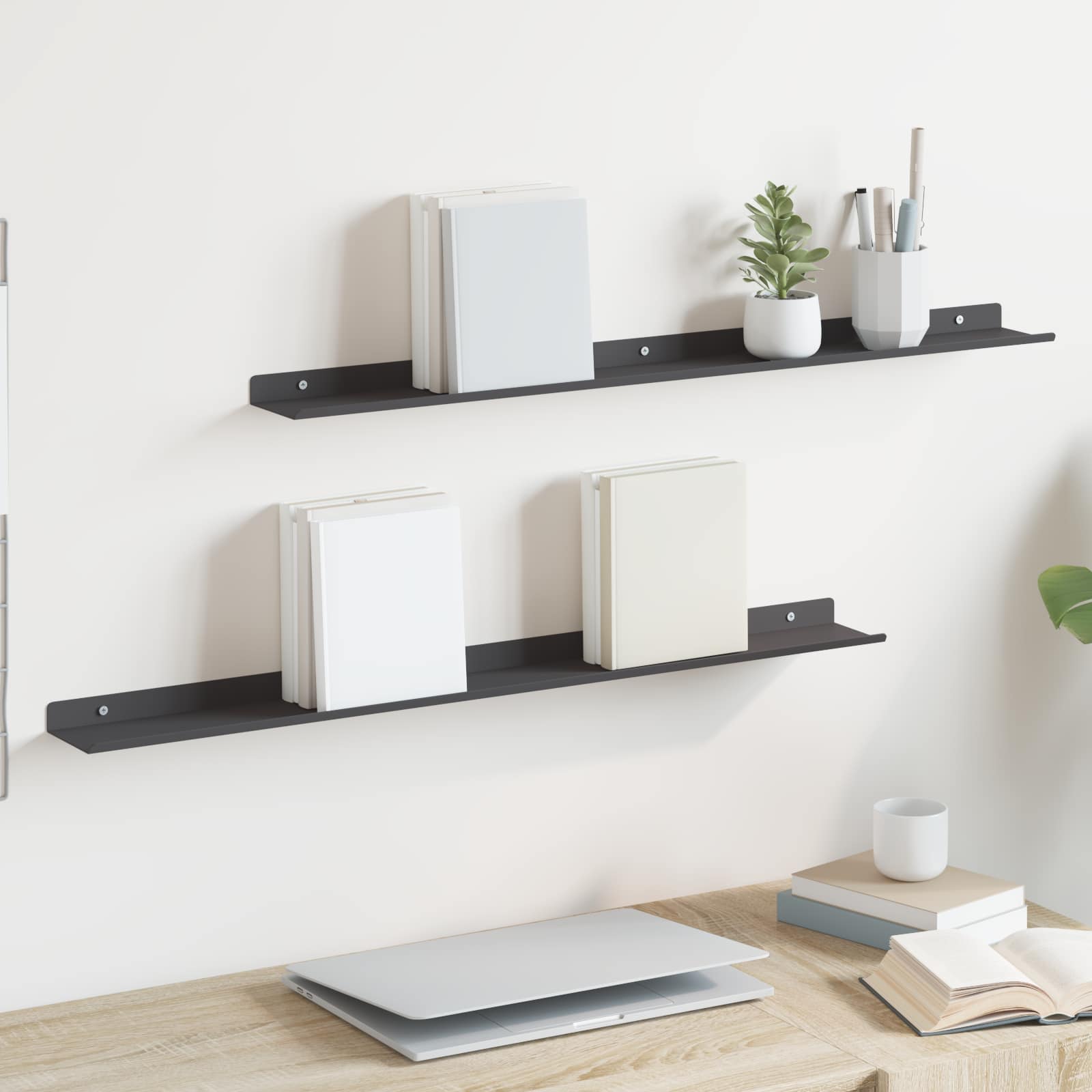 Lebdeća polica Zidne 2 pcs Crna 80 x 9 x 2,5 cm Čelik