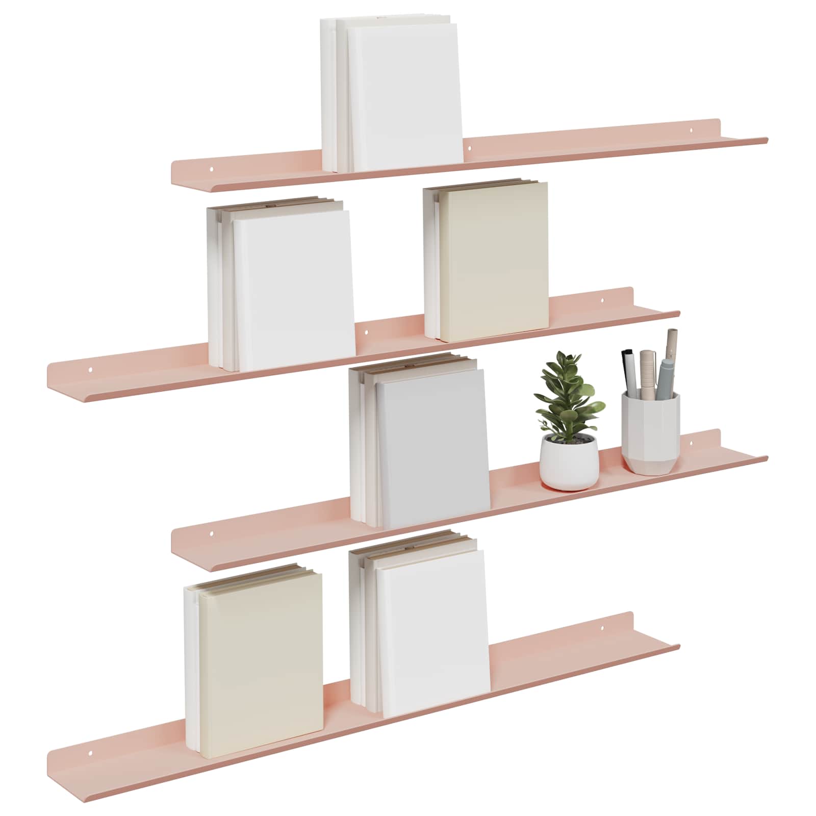 Lebdeća polica Zidne 4 pcs Ružičasta 80 x 9 x 2,5 cm Čelik