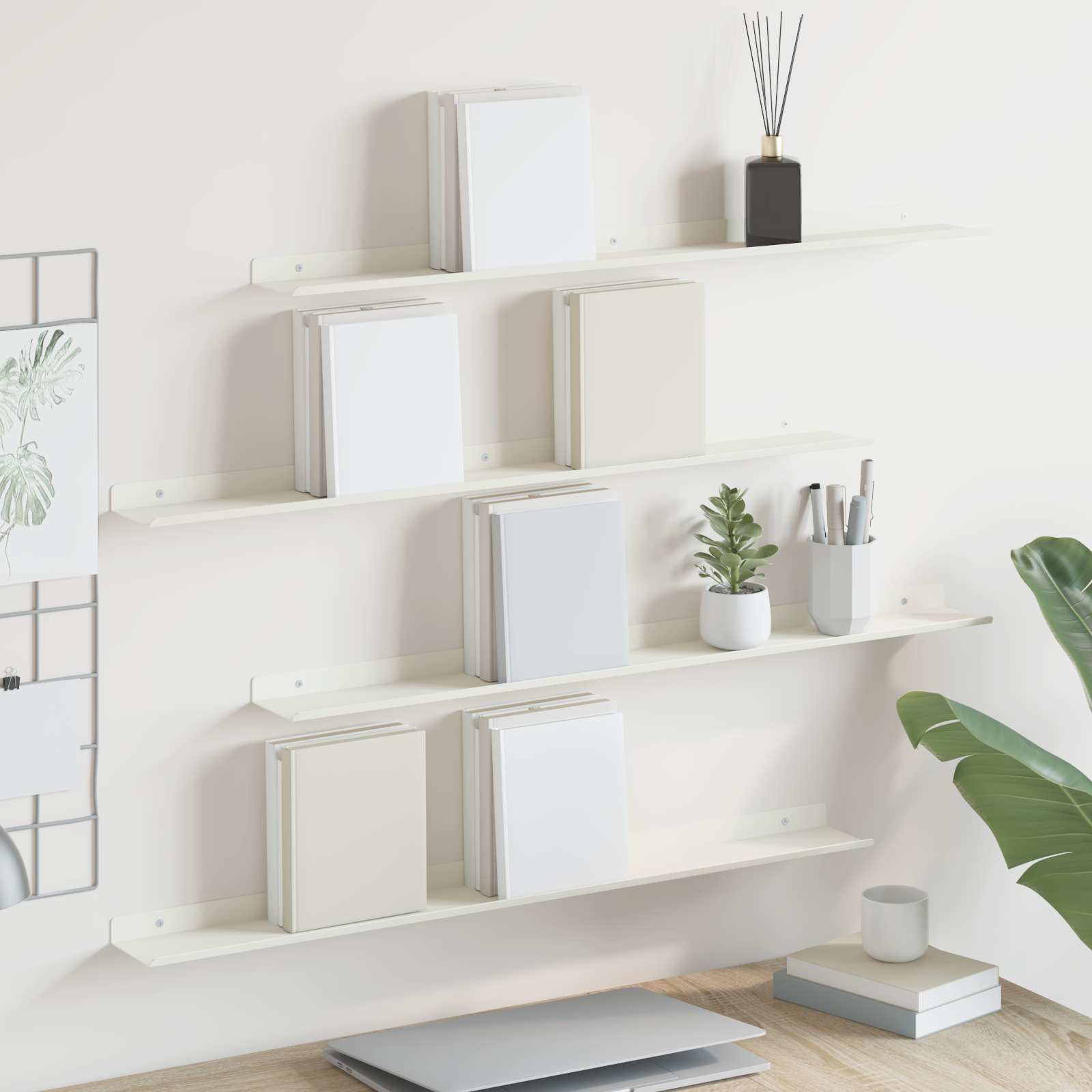 Lebdeća polica Zidne 4 pcs Bijeli 80 x 9 x 2,5 cm Čelik
