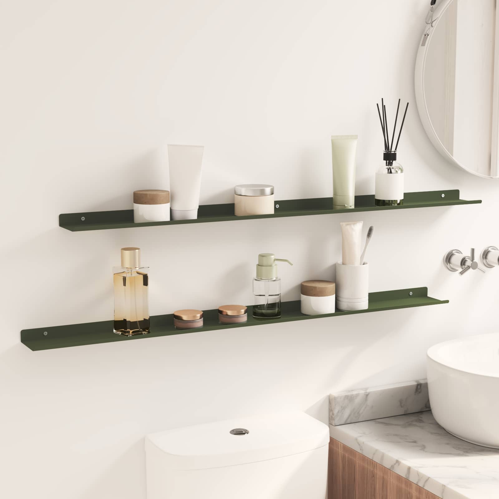 Lebdeća polica 2 pcs Maslinasto zelena 100 x 9 x 2,5 cm Čelik
