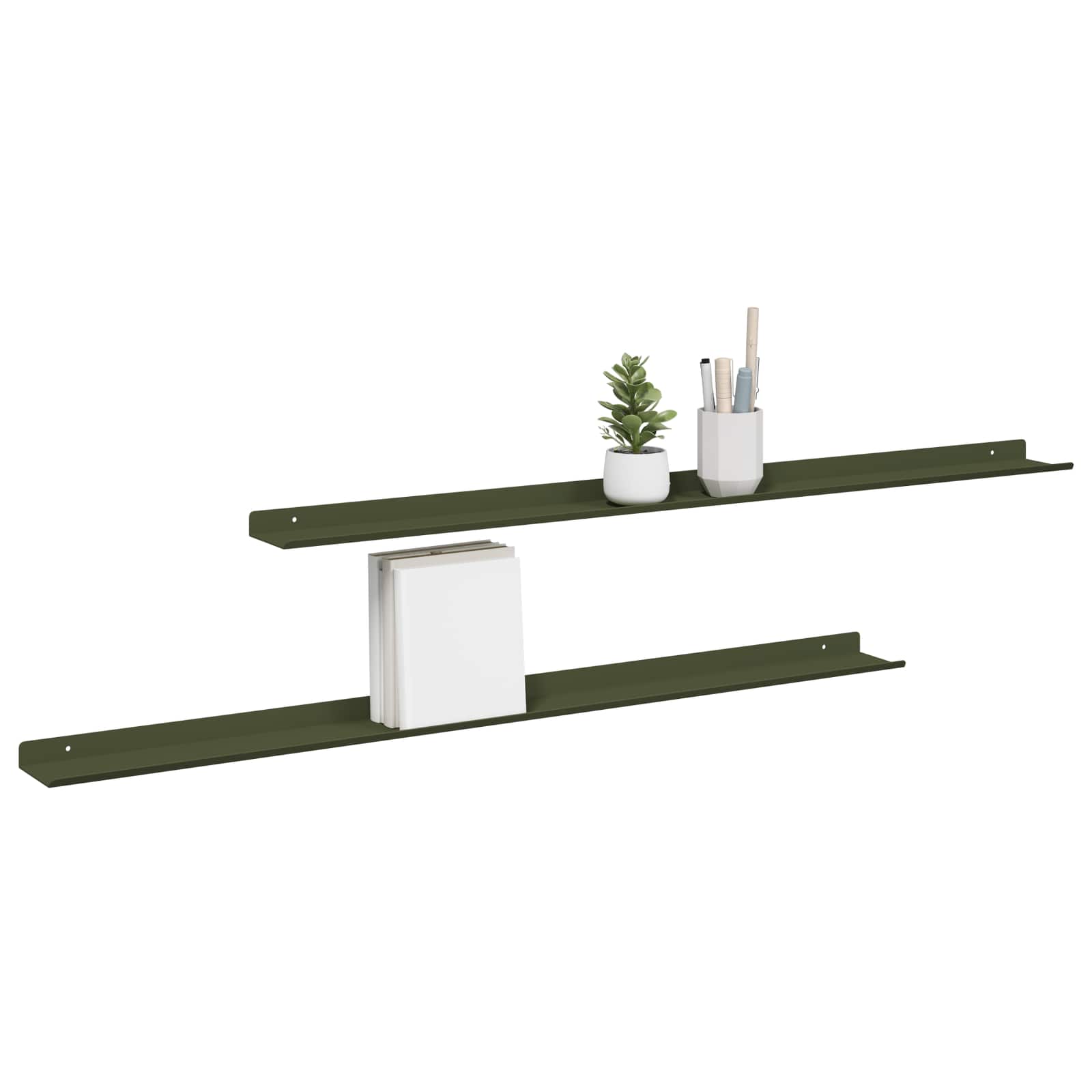 Lebdeća polica 2 pcs Maslinasto zelena 100 x 9 x 2,5 cm Čelik