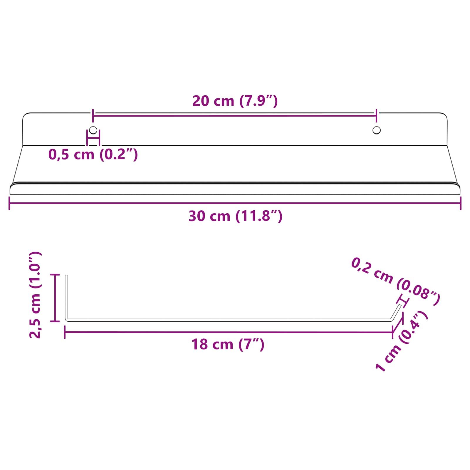 Lebdeća polica Zidne 2 pcs Žuta 30 x 18 x 2,5 cm Čelik