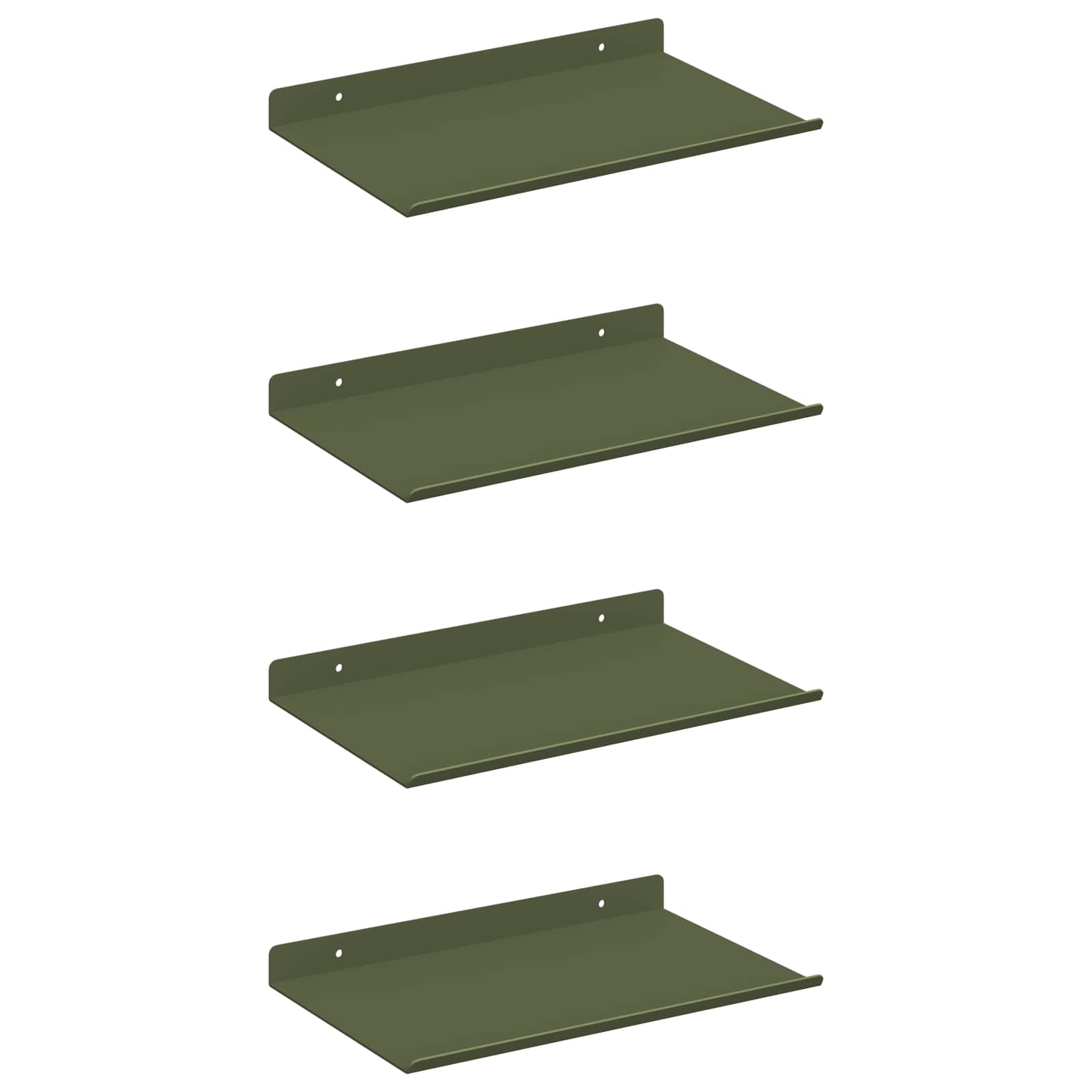 Lebdeća polica 4 pcs Maslinasto zelena 30 x 18 x 2,5 cm Čelik