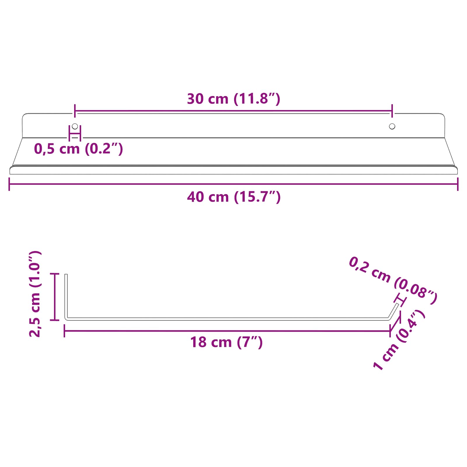 Lebdeća polica Zidne 2 pcs Antracit 40 x 18 x 2,5 cm Čelik